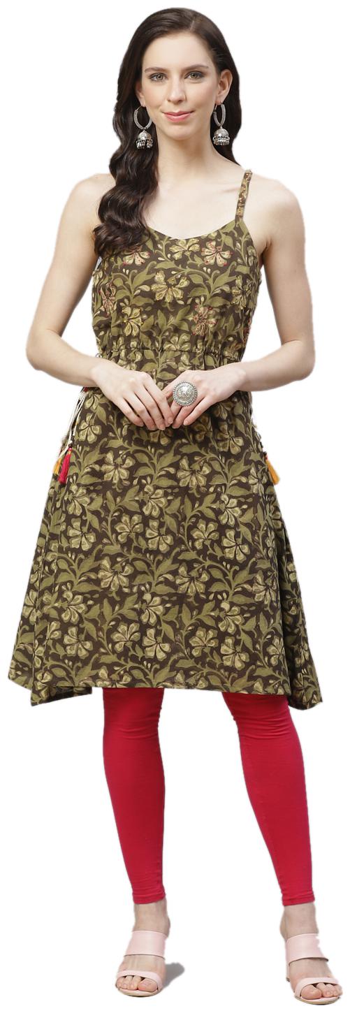 

Shree Cotton Floral Green Kurta For Women