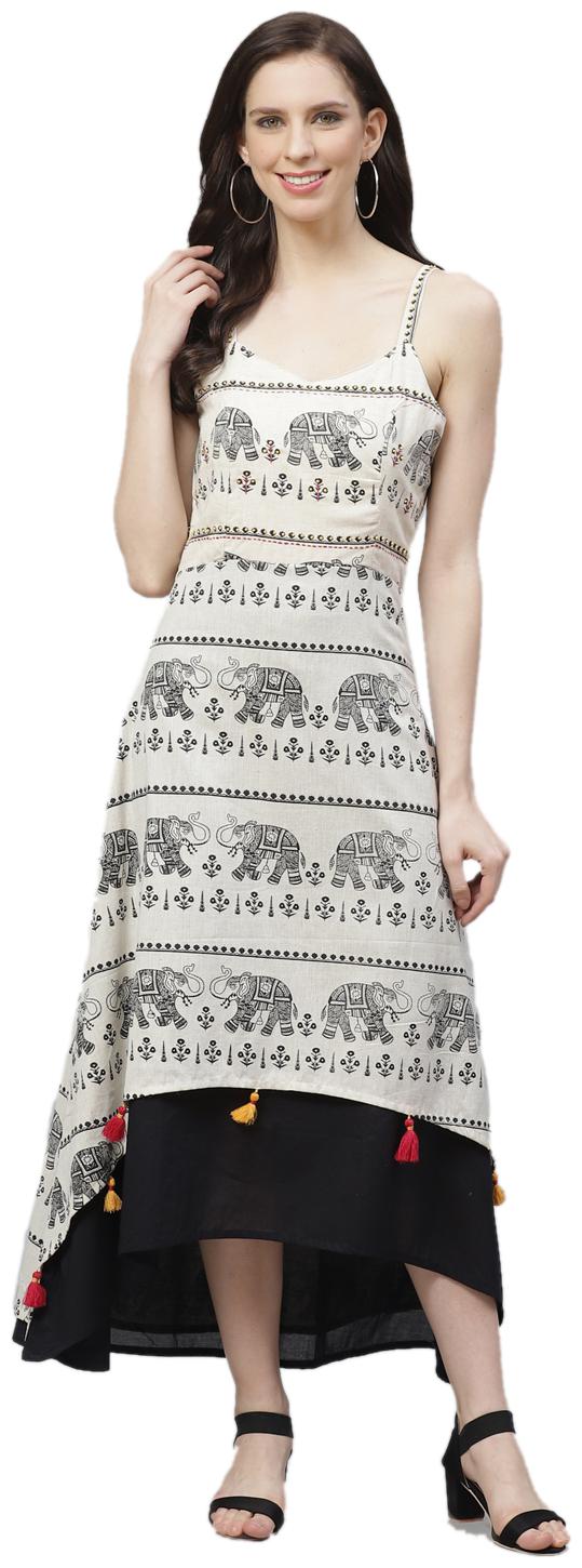 

Shree Cotton Printed White Fusion Dresses For Women