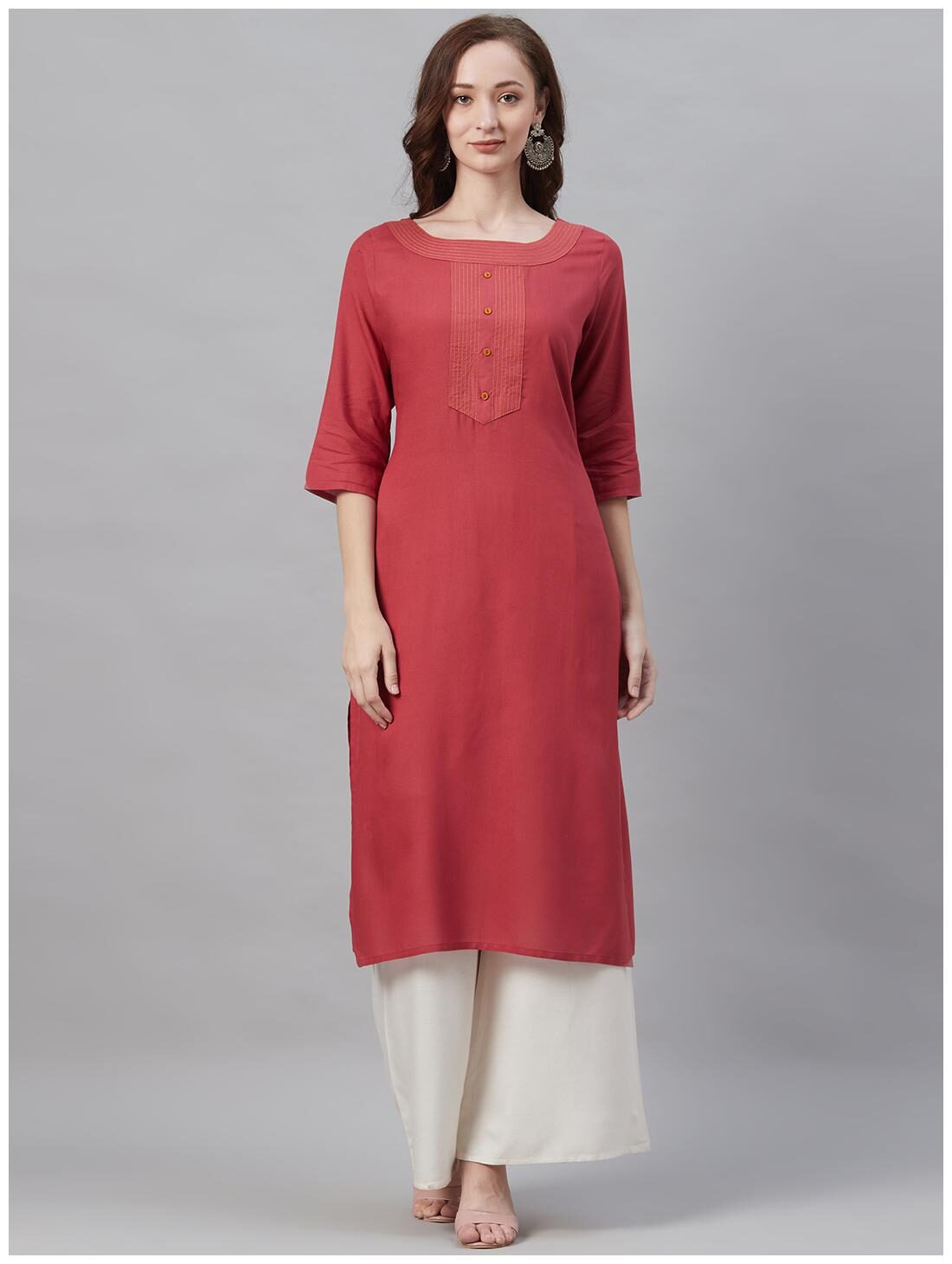 

Shree Women Red Solid Straight Kurta