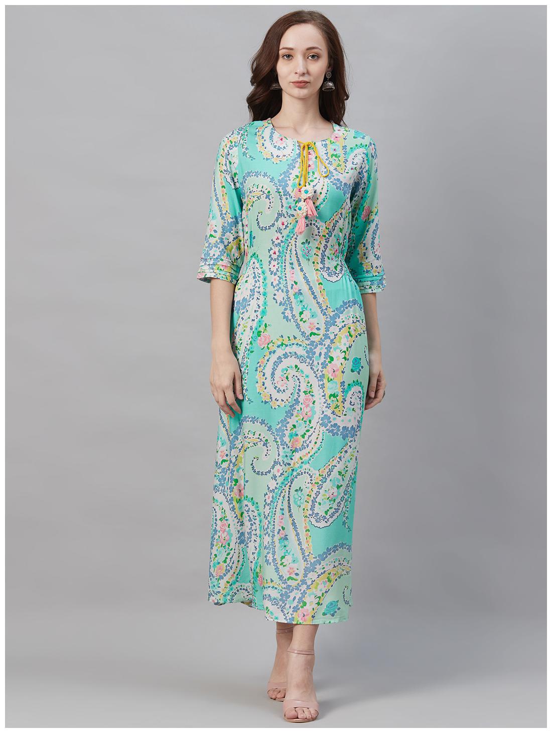 

Shree E2Women Liva Floral Blue Fusion Dresses