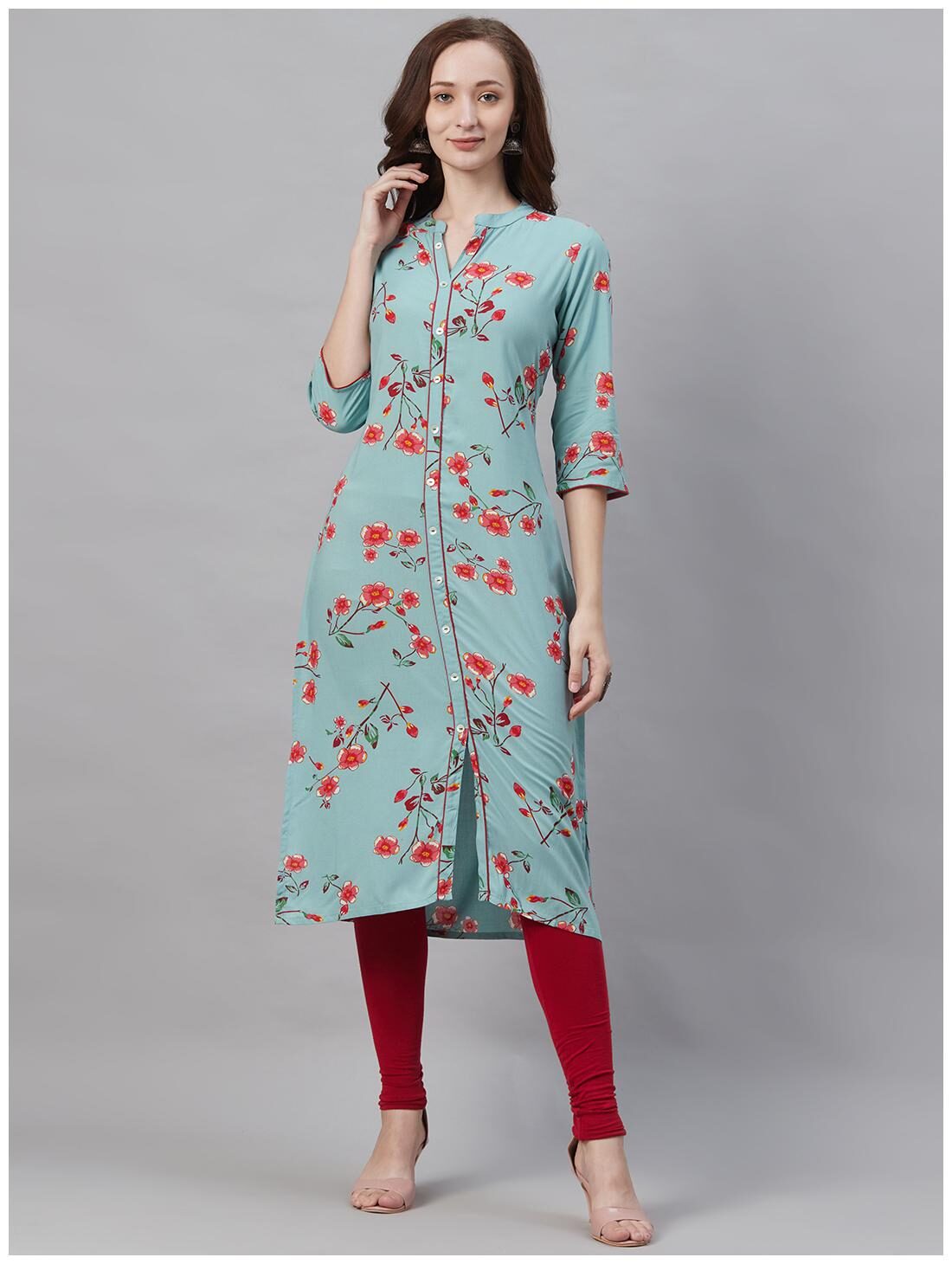

Shree Women Blue Floral Straight Kurta