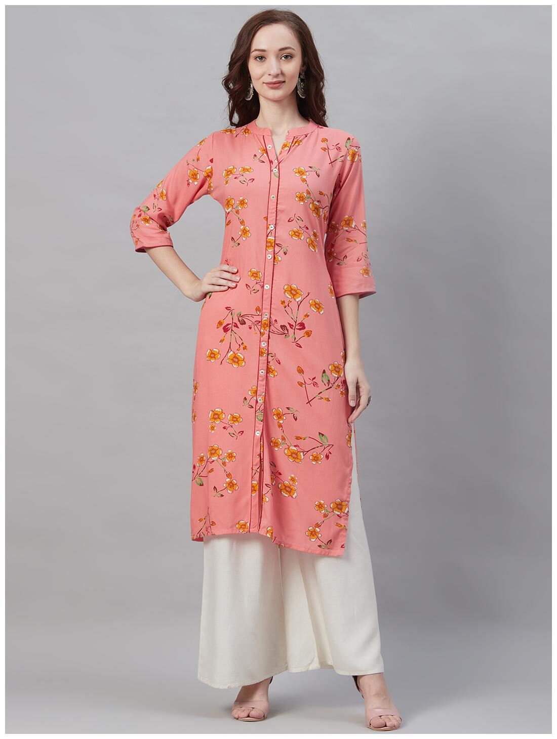 

Shree Women Pink Floral Straight Kurta