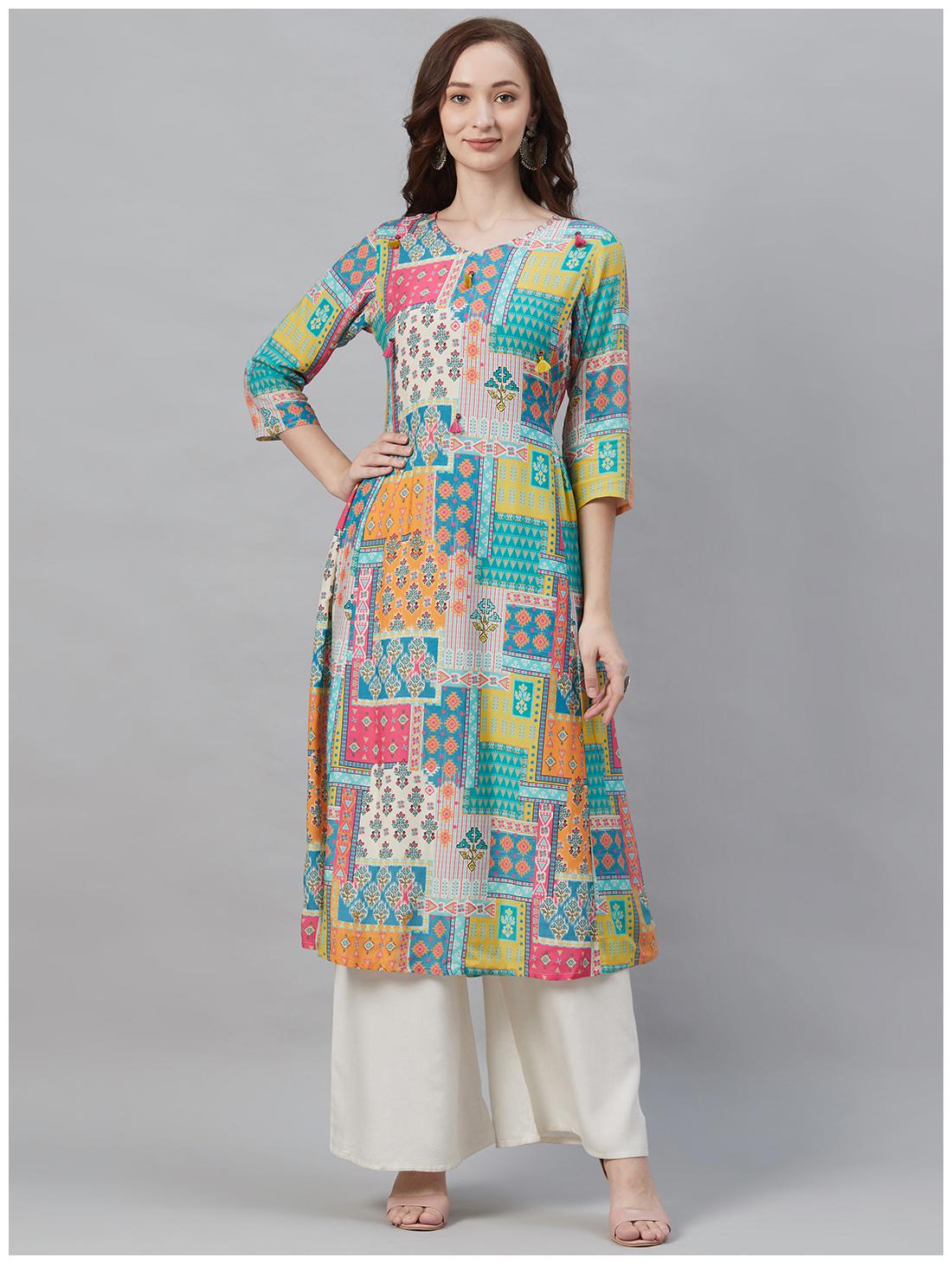 

Shree E2Women Liva Abstract Multi Kurta