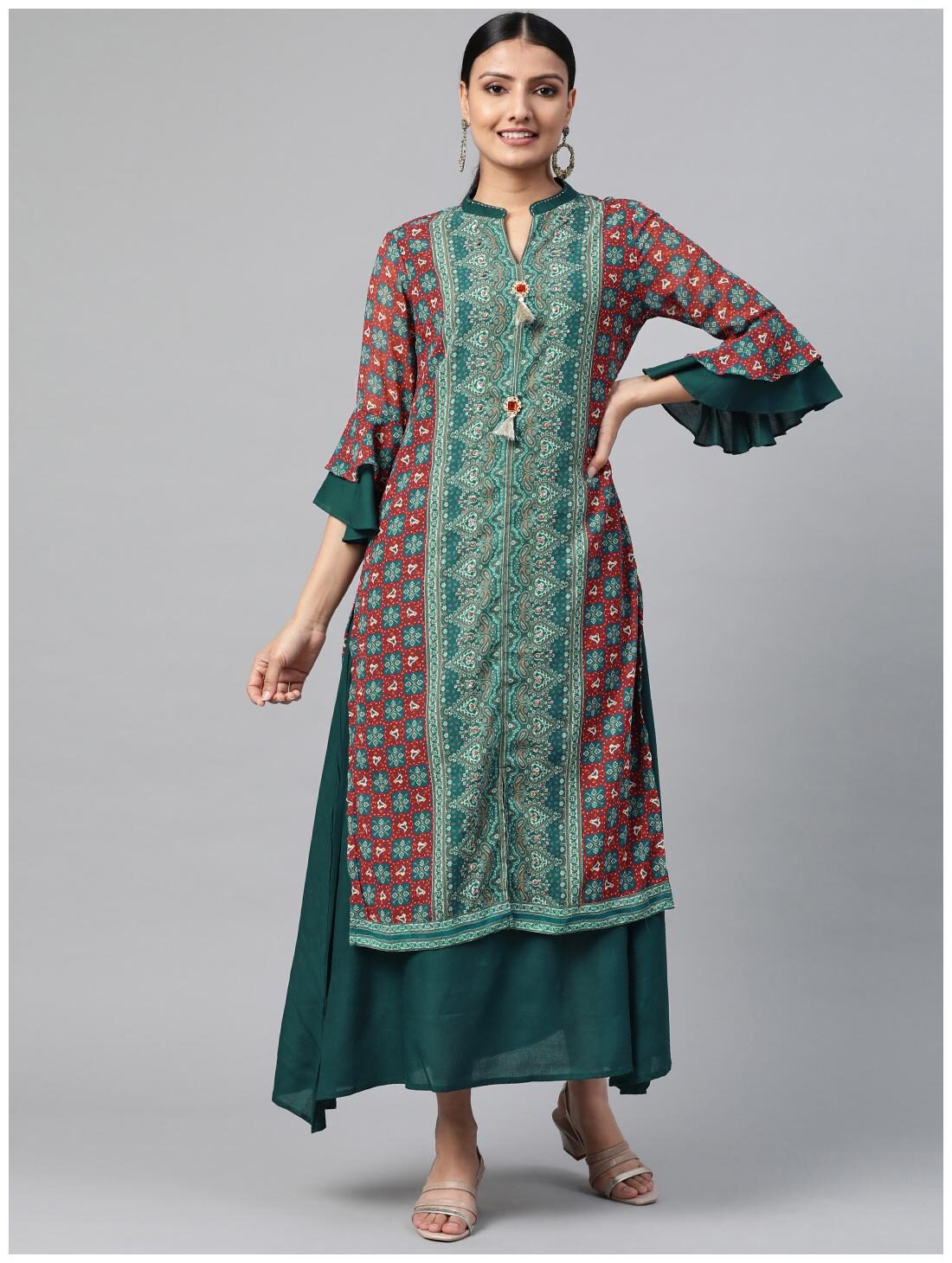 

Shree Green Liva Printed Women s Fusion Dresses
