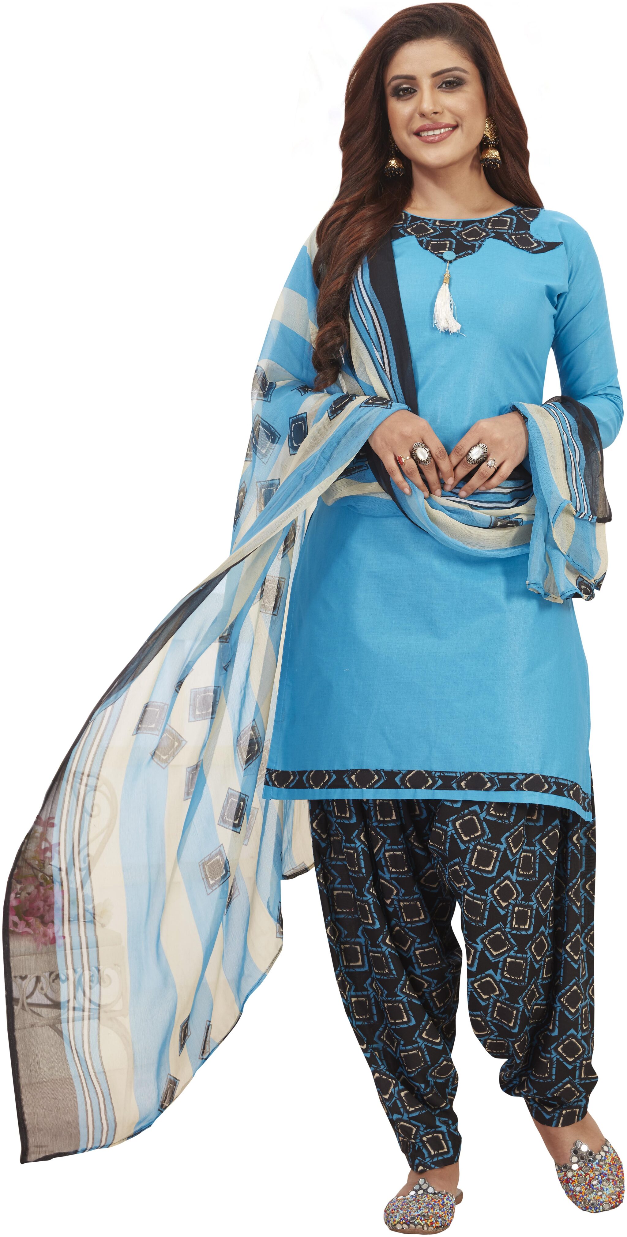 

Shree Jeen Mata Collection Blue Unstitched Kurta with bottom dupatta With dupatta Dress Material
