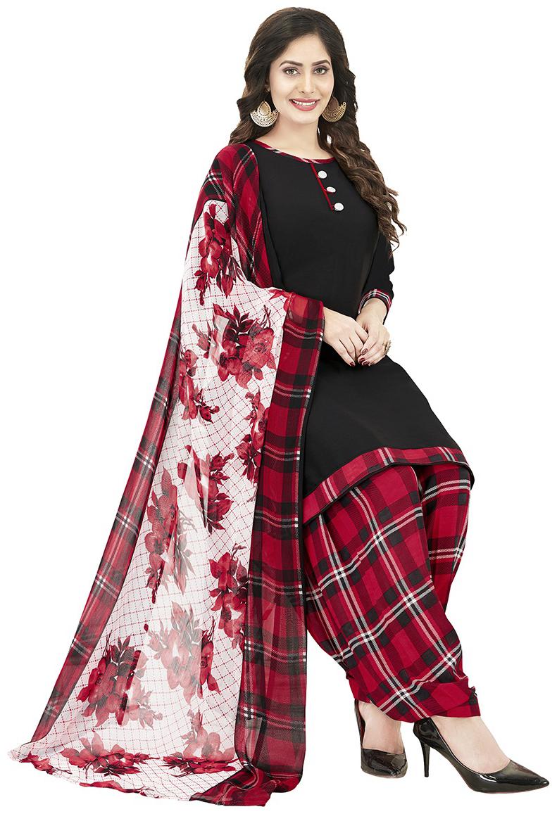 

Shree Jeen Mata Collection Black Unstitched Kurta with bottom dupatta With dupatta Dress Material