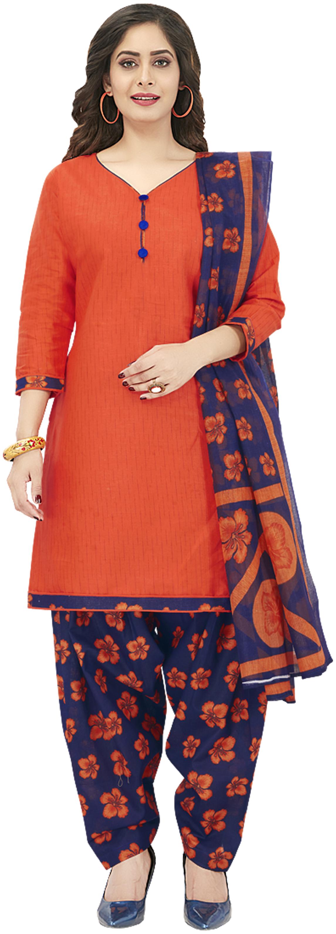 

Shree Jeen Mata Collection Orange Unstitched Kurta with bottom dupatta With dupatta Dress Material