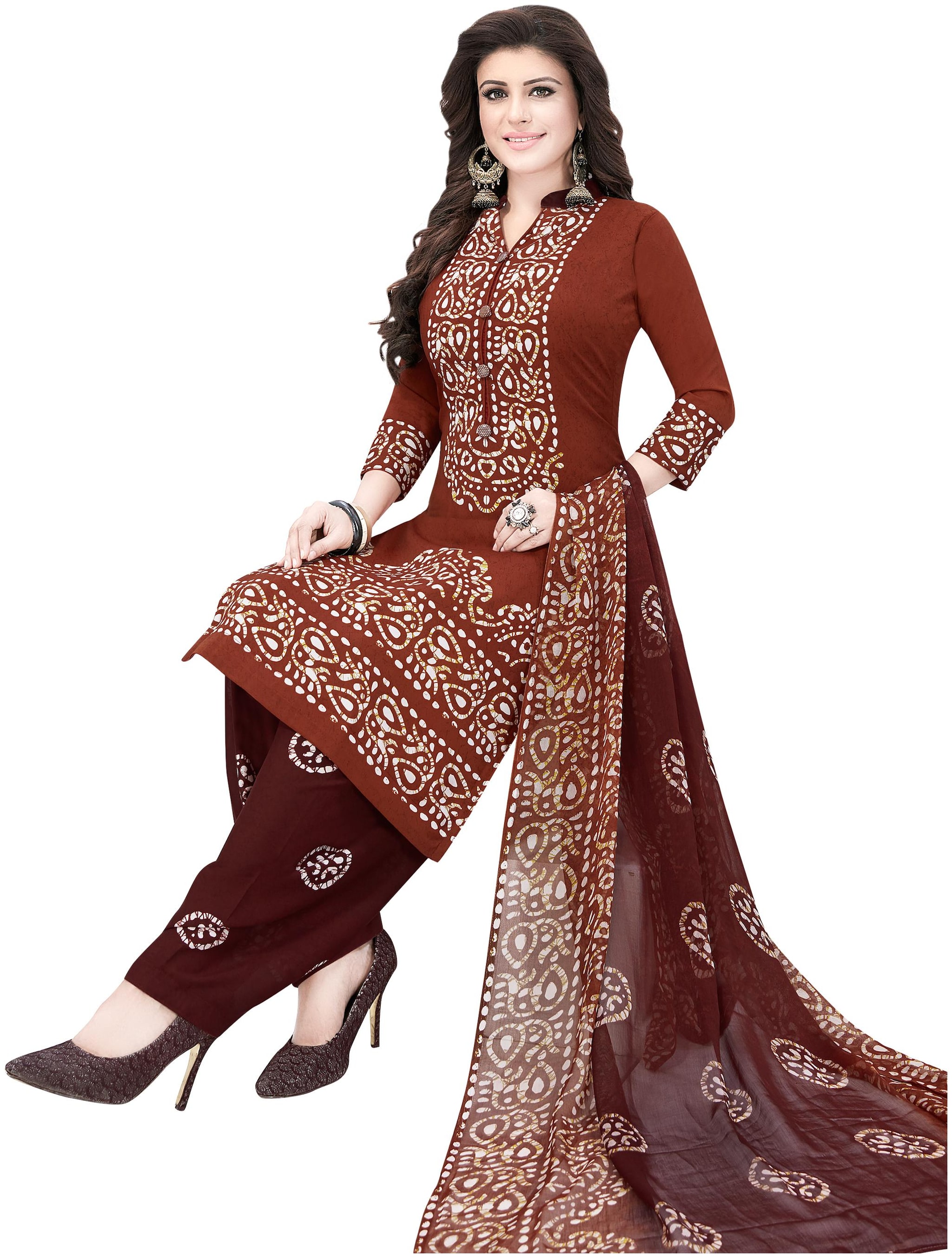 

Shree Jeen Mata Collection Brown Unstitched Kurta with bottom dupatta With dupatta Dress Material