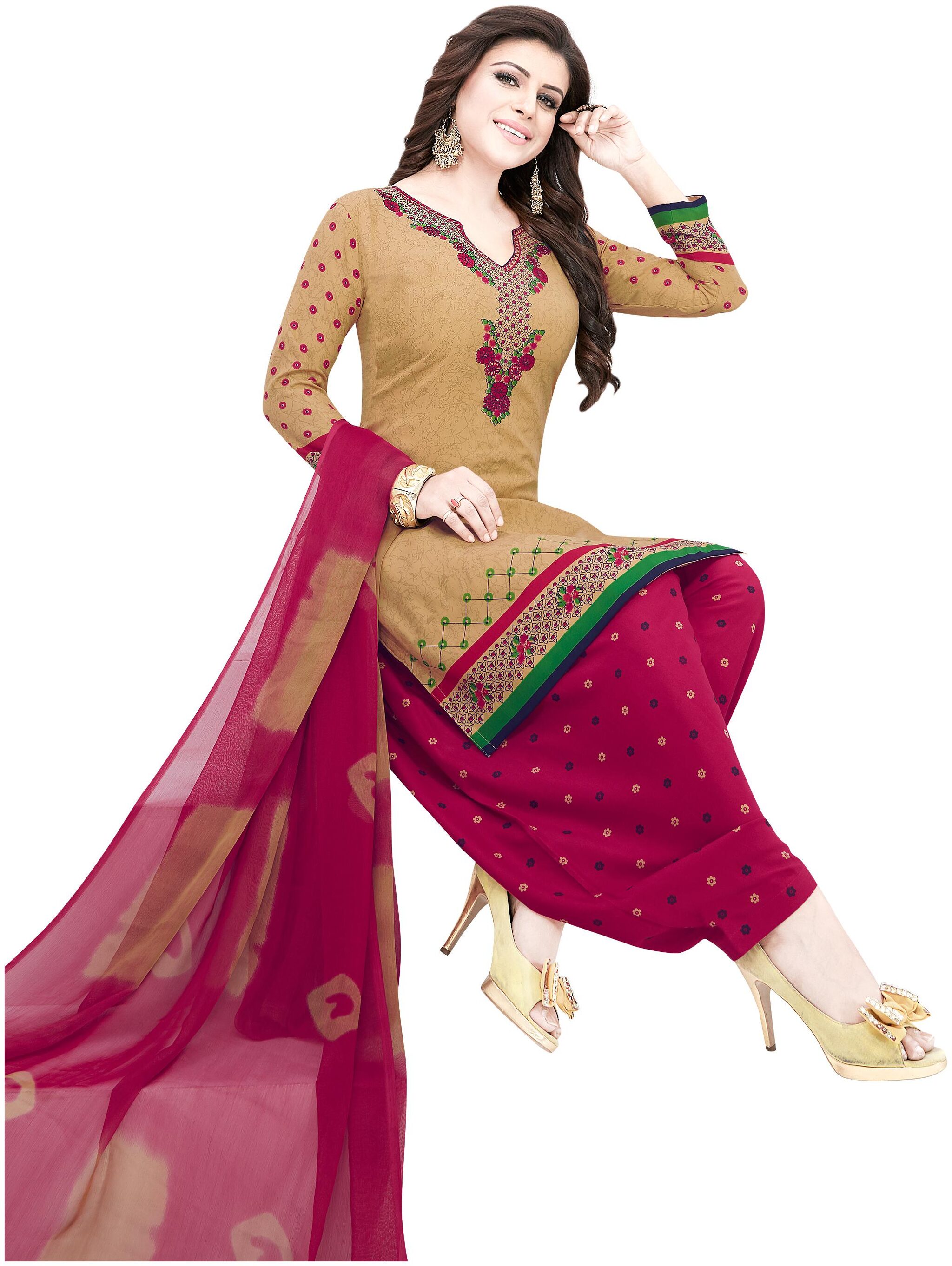 

Shree Jeen Mata Collection Multi Unstitched Kurta with bottom dupatta With dupatta Dress Material