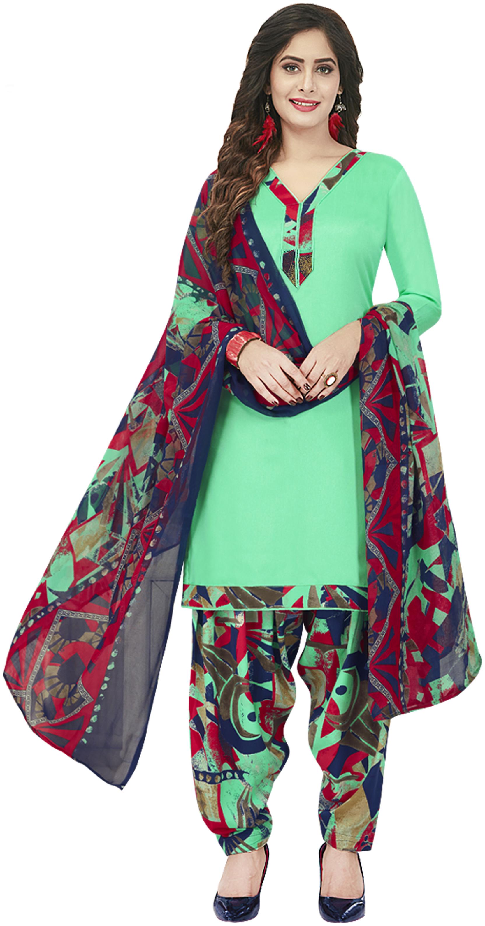 

Shree Jeen Mata Collection Green Unstitched Kurta with bottom dupatta With dupatta Dress Material