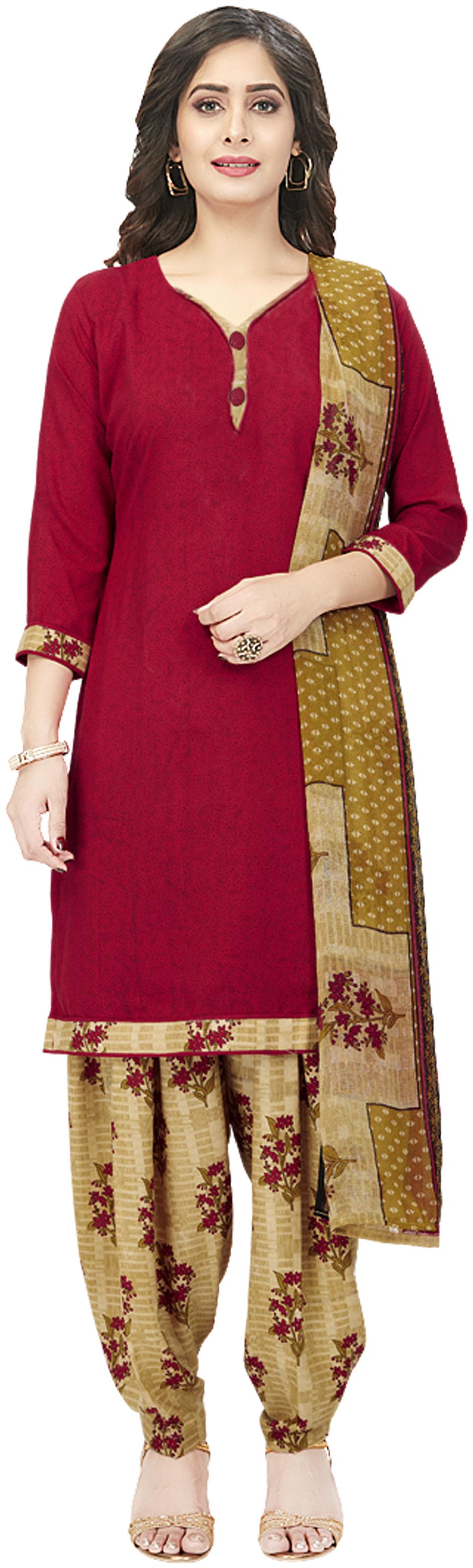 

Shree Jeen Mata Collection Red Unstitched Kurta with bottom dupatta With dupatta Dress Material