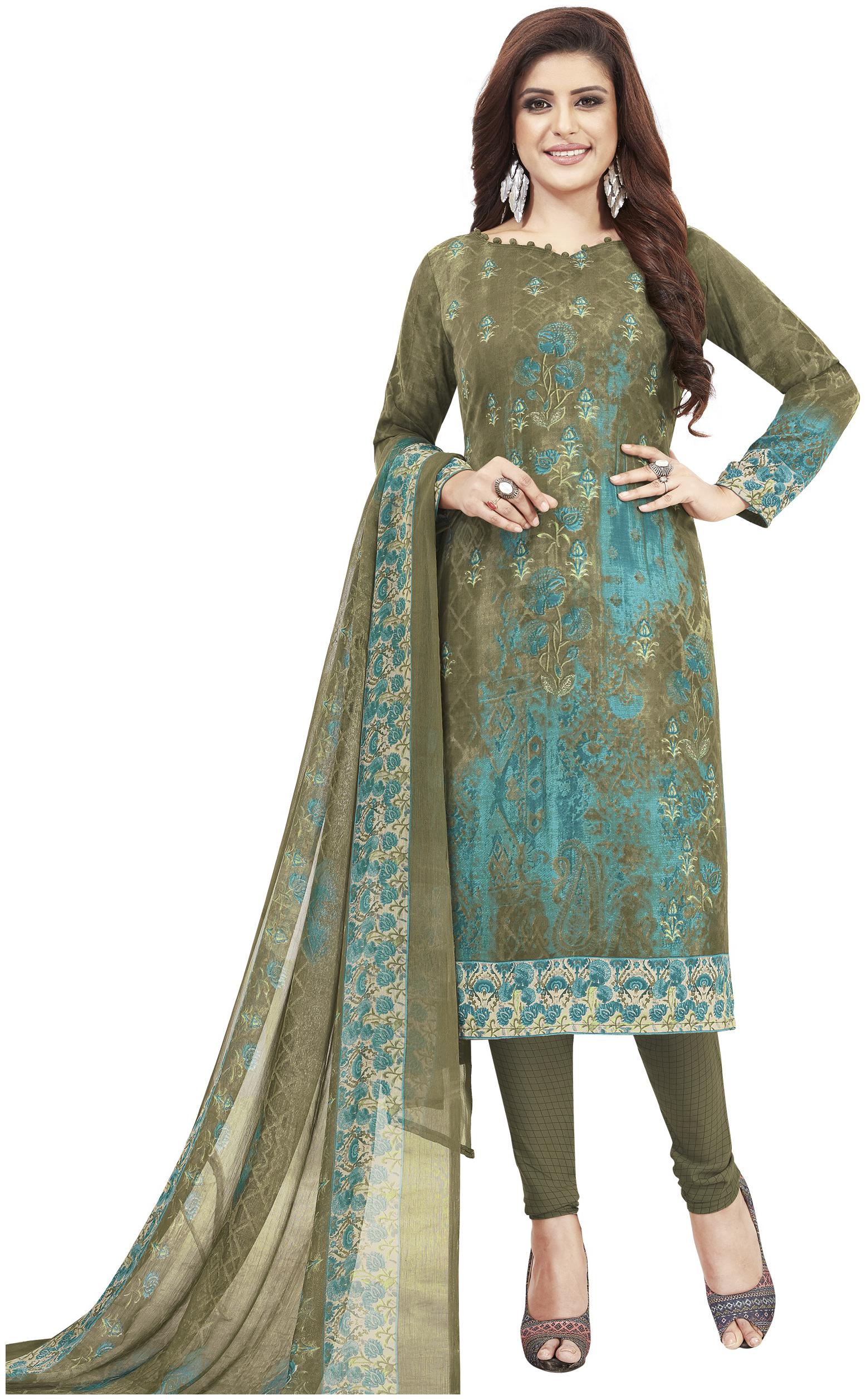 

Shree Jeen Mata Collection Green Unstitched Kurta with bottom dupatta With dupatta Dress Material