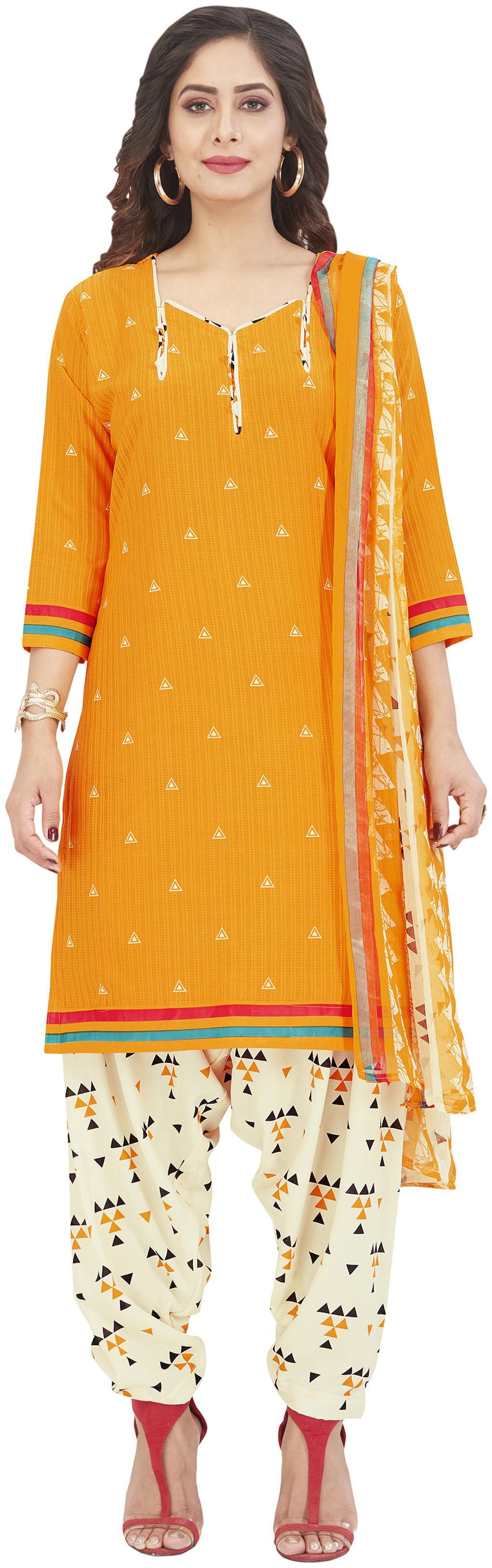 

Shree Jeen Mata Collection Yellow Unstitched Kurta with bottom dupatta With dupatta Dress Material