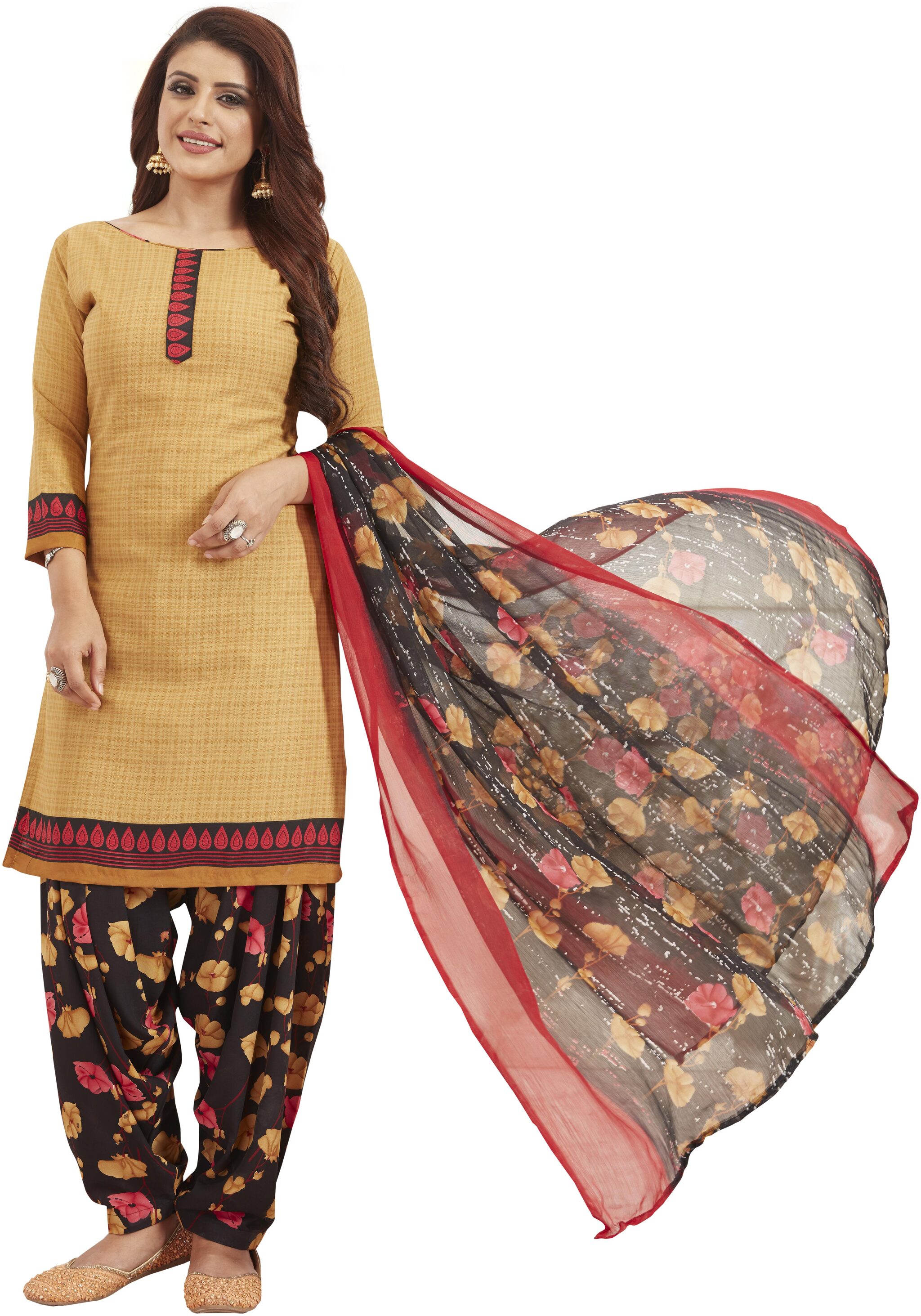 

Shree Jeen Mata Collection Brown Unstitched Kurta with bottom dupatta With dupatta Dress Material