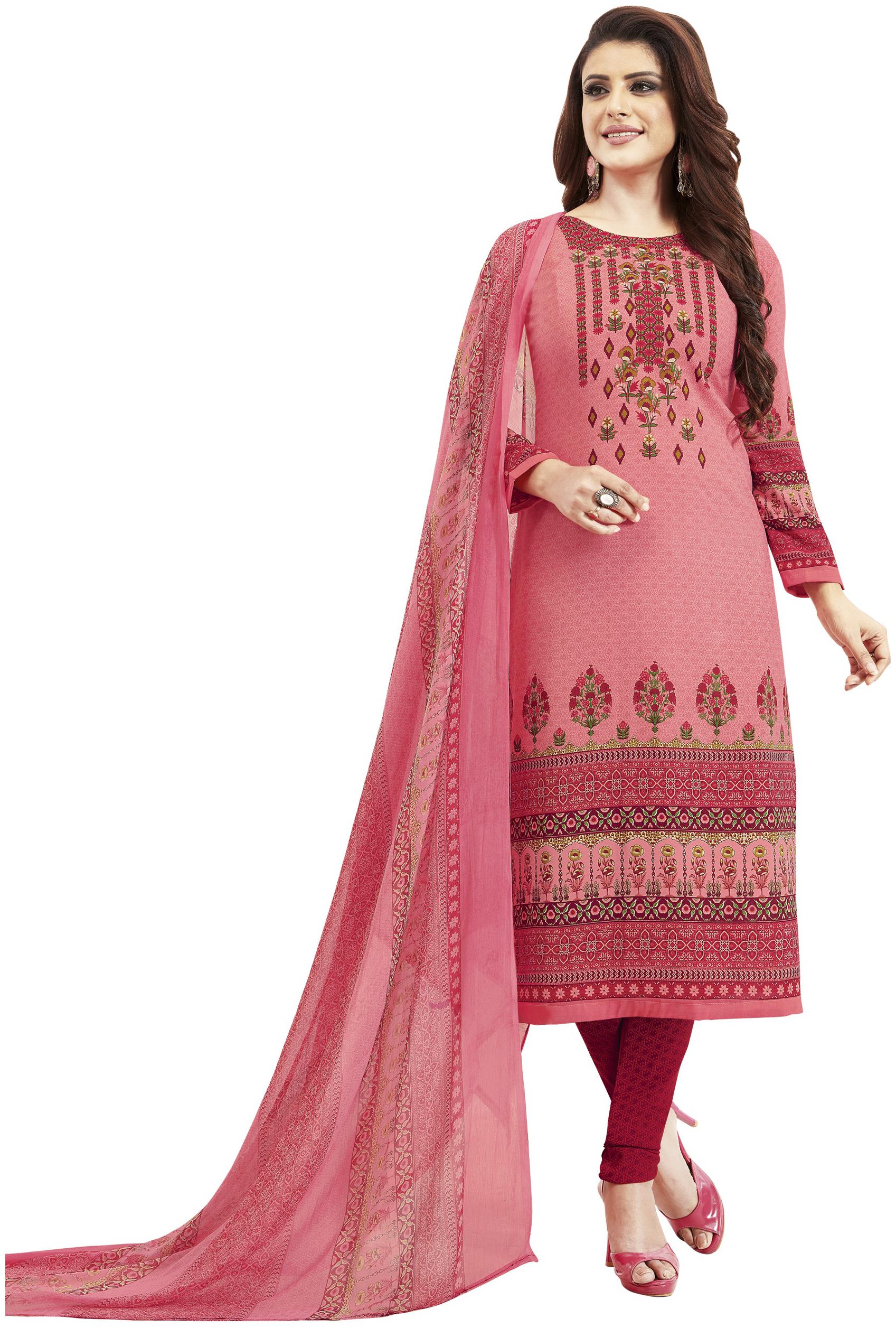 

Shree Jeen Mata Collection Pink Unstitched Kurta with bottom dupatta With dupatta Dress Material