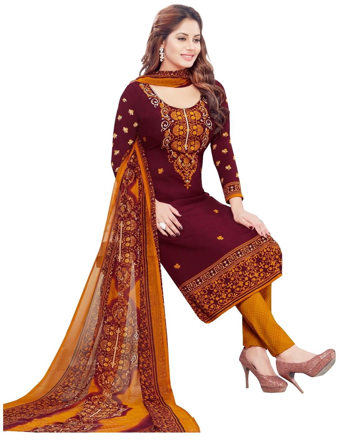 

Shree Jeen Mata Collection Red Unstitched Kurta with bottom dupatta With dupatta Dress Material