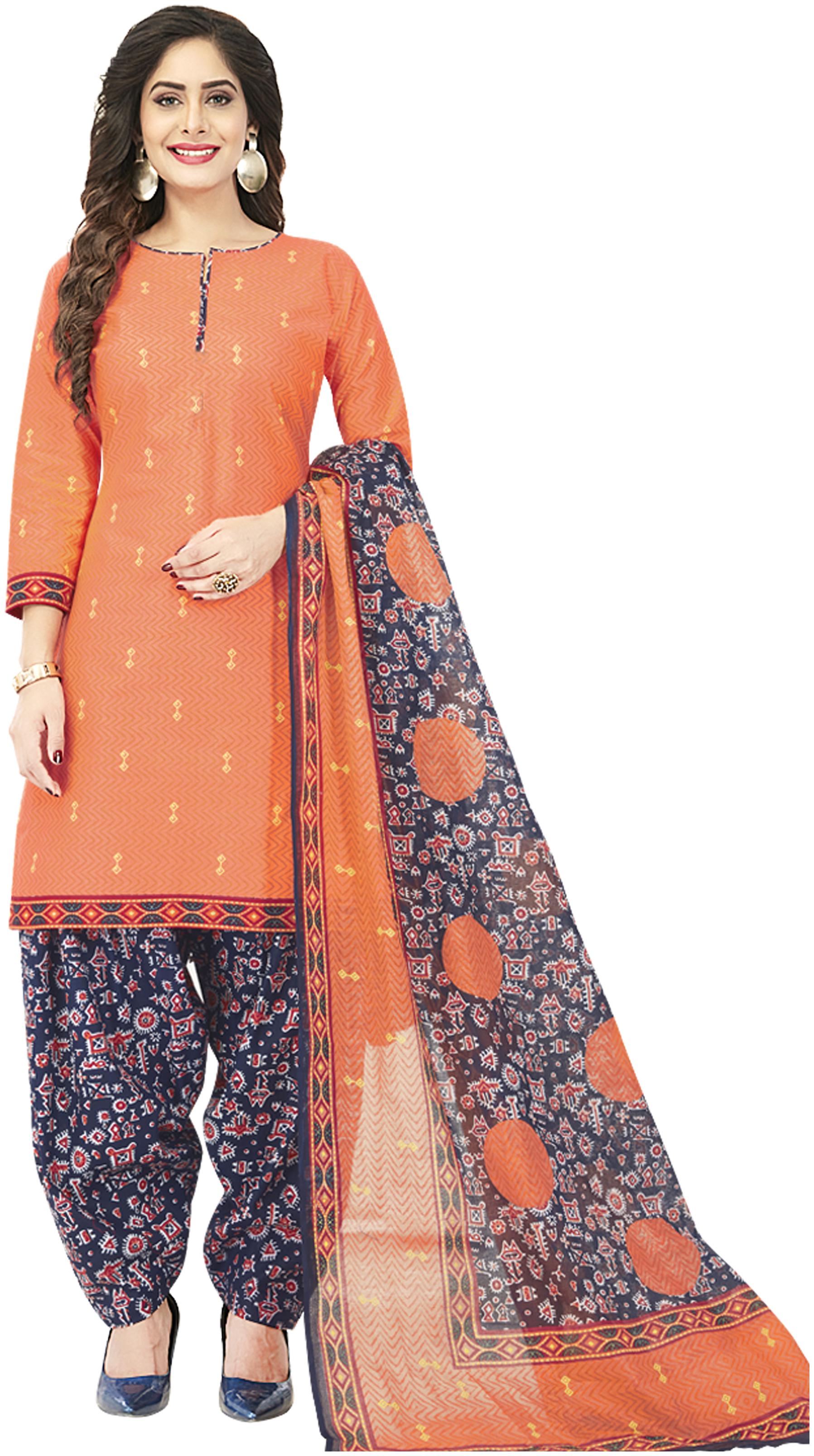 

Shree Jeen Mata Collection Orange Unstitched Kurta with bottom dupatta With dupatta Dress Material