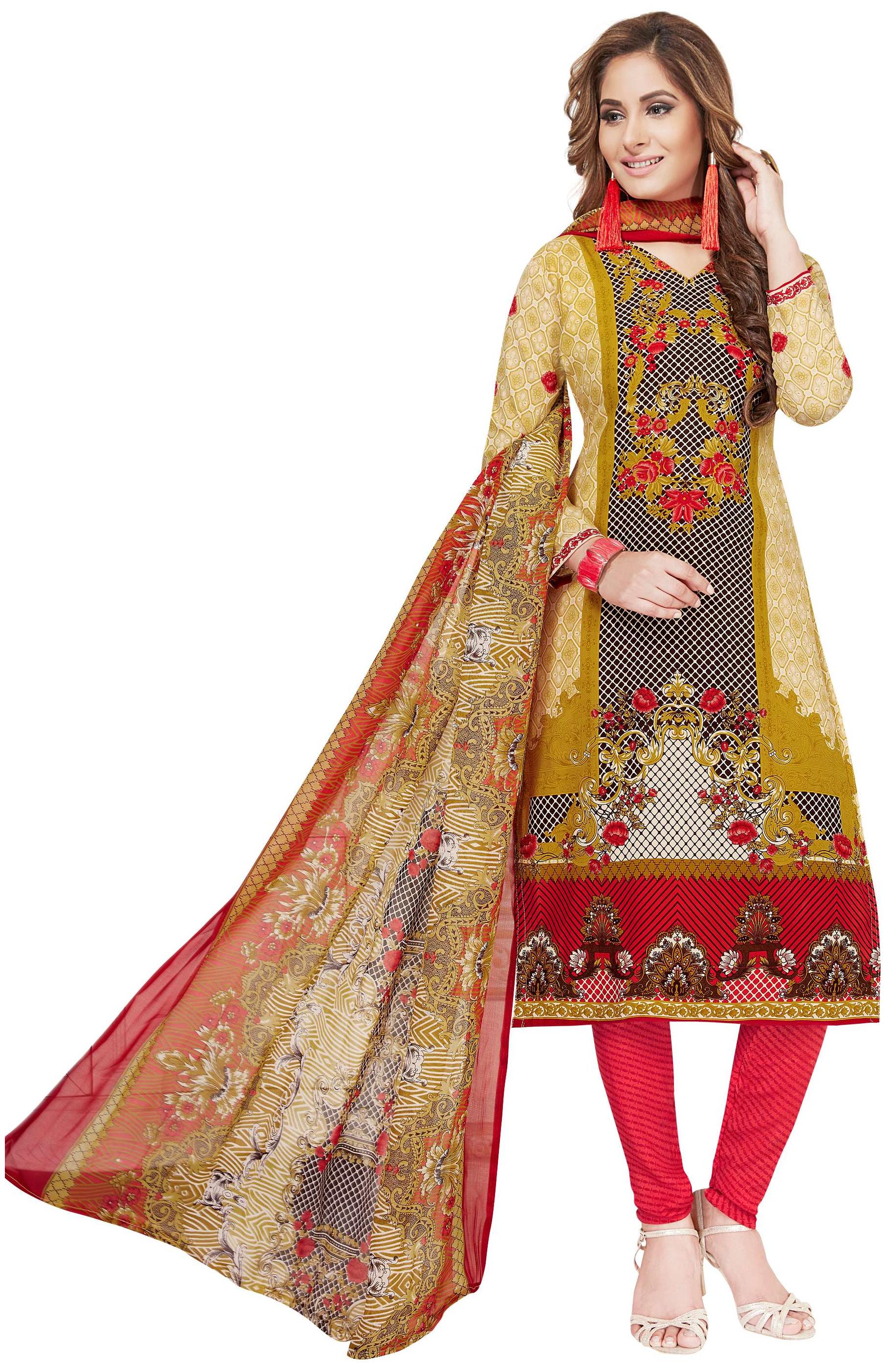 

Shree Jeen Mata Collection Multicoloured Crepe Dress Material