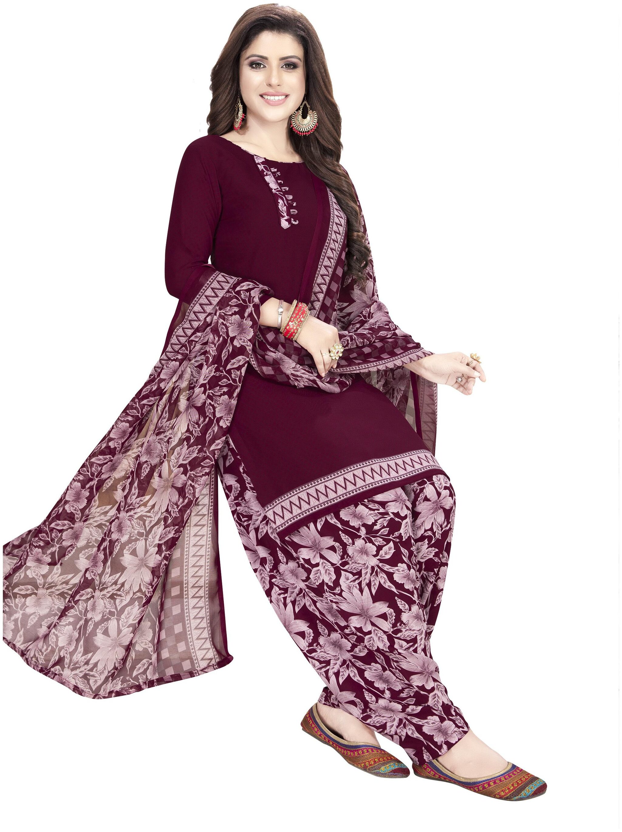 

Shree Jeen Mata Collection Maroon Unstitched Kurta with bottom dupatta With dupatta Dress Material
