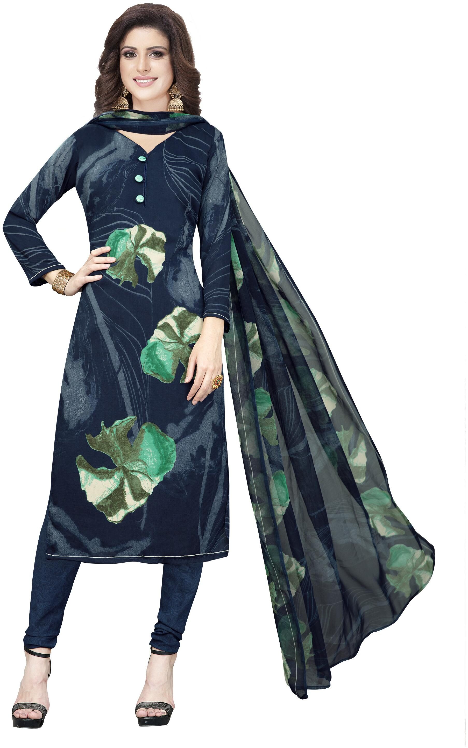 

Shree Jeen Mata Collection Blue Unstitched Kurta with bottom dupatta With dupatta Dress Material