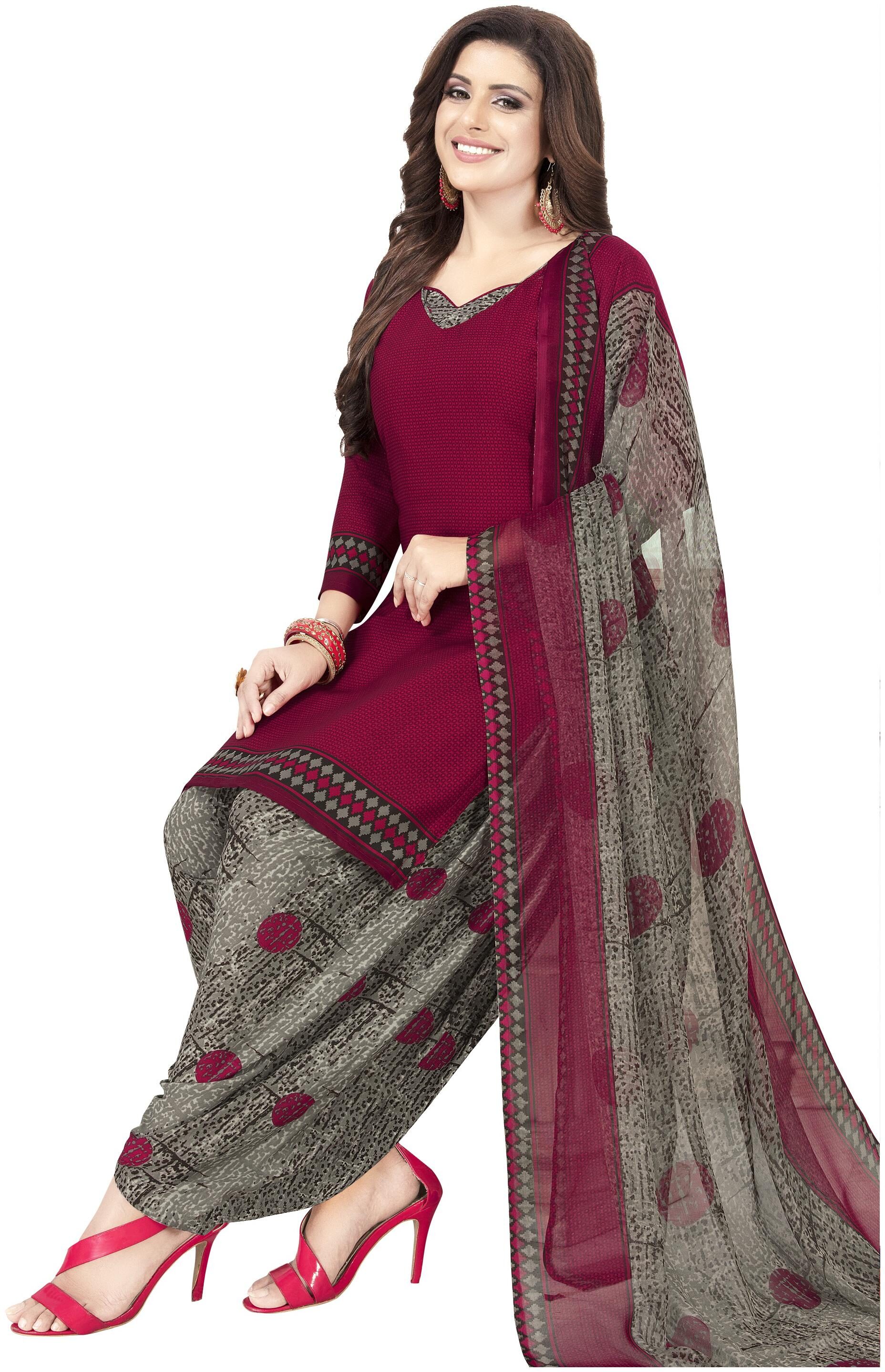 

Shree Jeen Mata Collection Pink Grey Unstitched Kurta with bottom dupatta With dupatta Dress Material