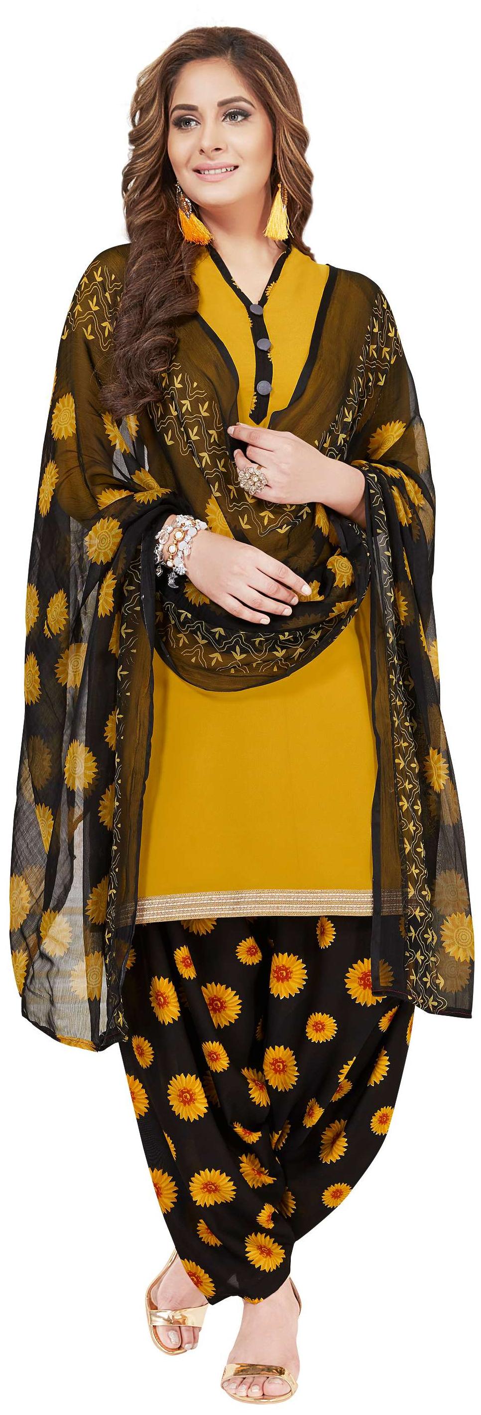 

Shree Jeen Mata Collection Yellow Crepe Dress Material