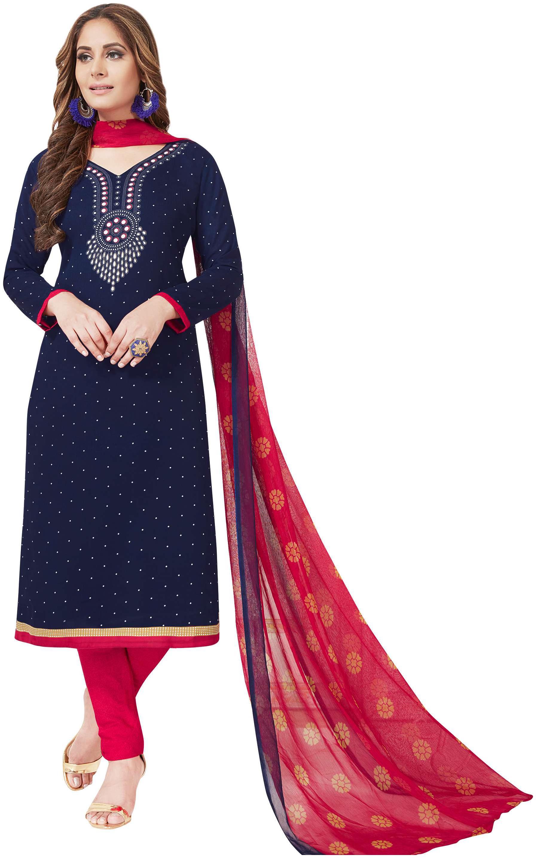 

Shree Jeen Mata Collection Blue Crepe Dress Material
