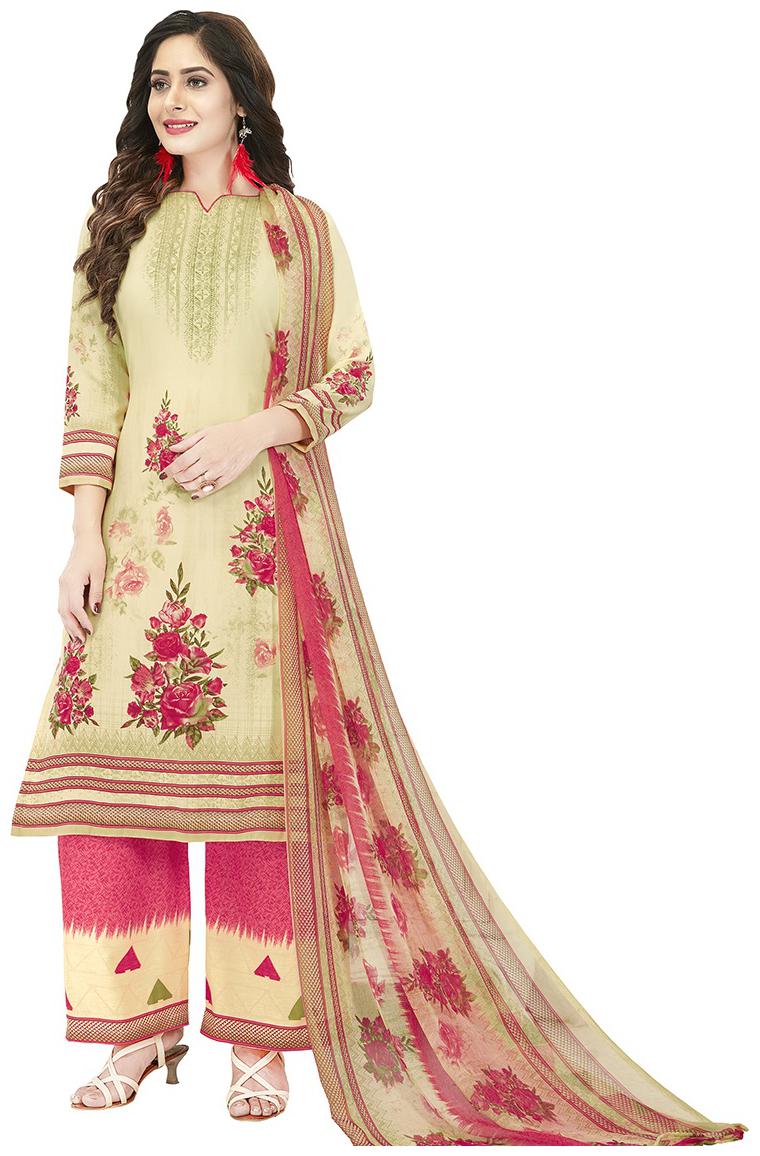 

Shree Jeen Mata Collection Cream Unstitched Kurta with bottom dupatta With dupatta Dress Material