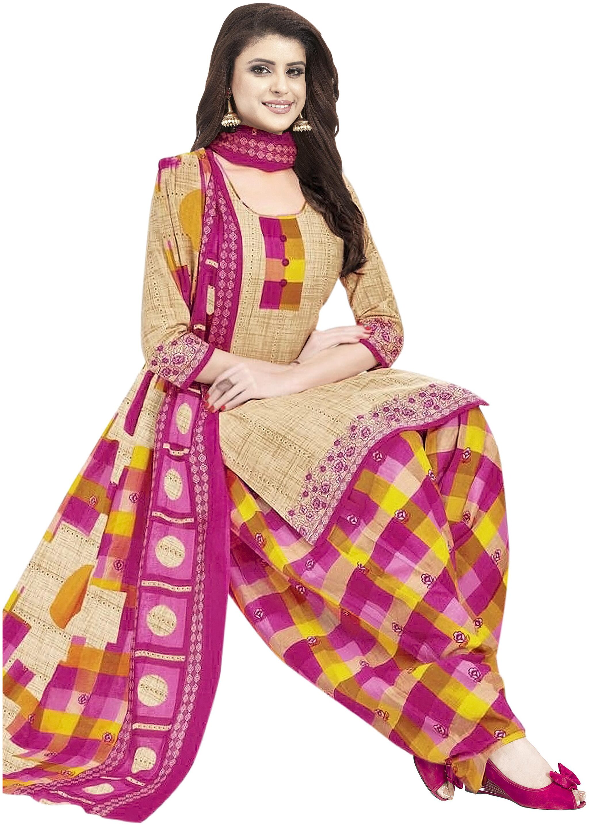 

Shree Jeen Mata Collection Pink Unstitched Kurta with bottom dupatta With dupatta Dress Material