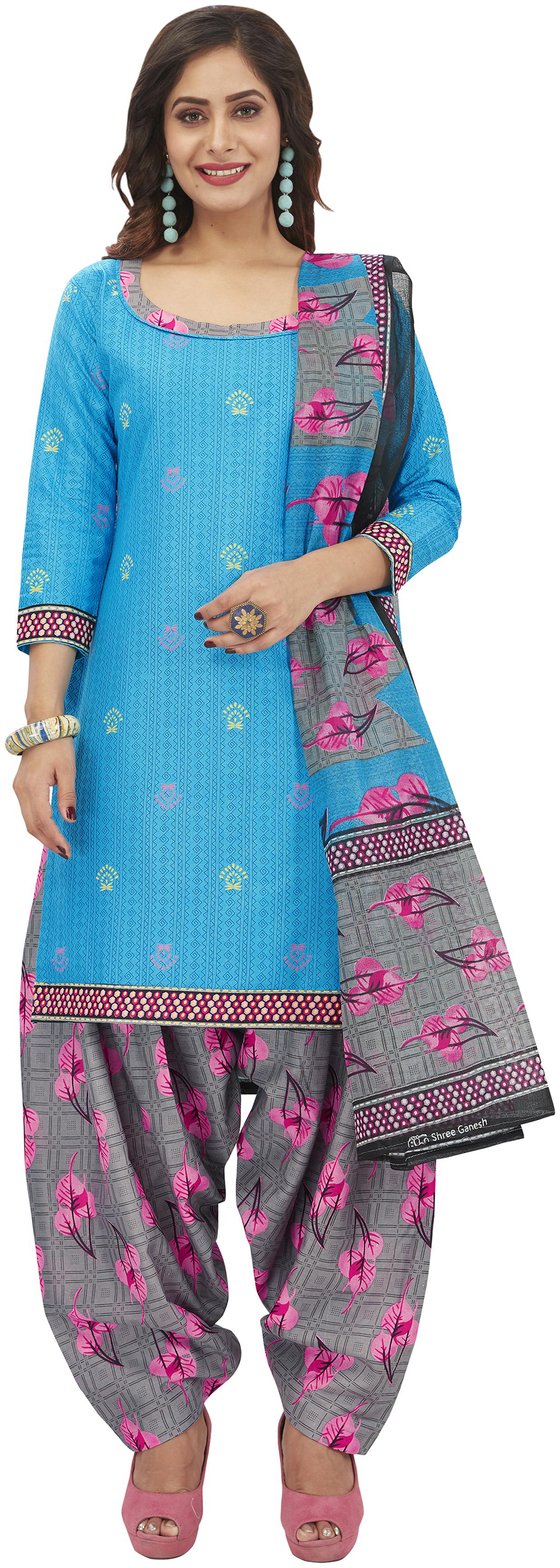 

Shree Jeen Mata Collection Blue Unstitched Kurta with bottom dupatta With dupatta Dress Material