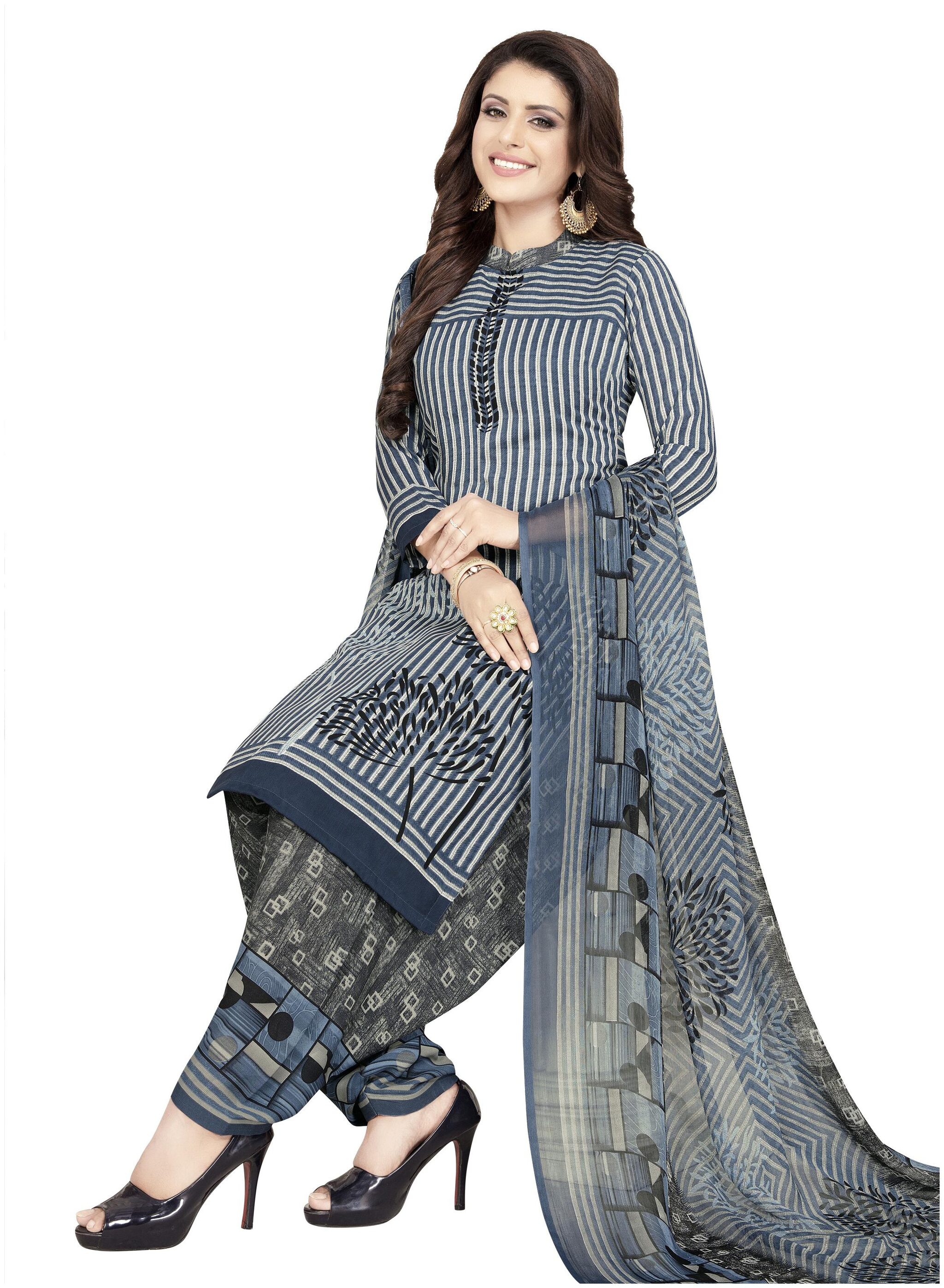 

Shree Jeen Mata Collection Grey Unstitched Kurta with bottom dupatta With dupatta Dress Material