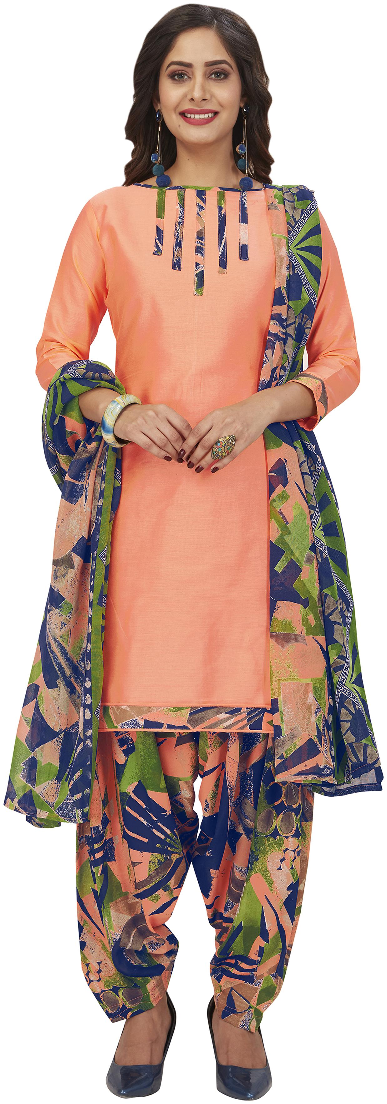 

Shree Jeen Mata Collection Orange Unstitched Kurta with bottom dupatta With dupatta Dress Material