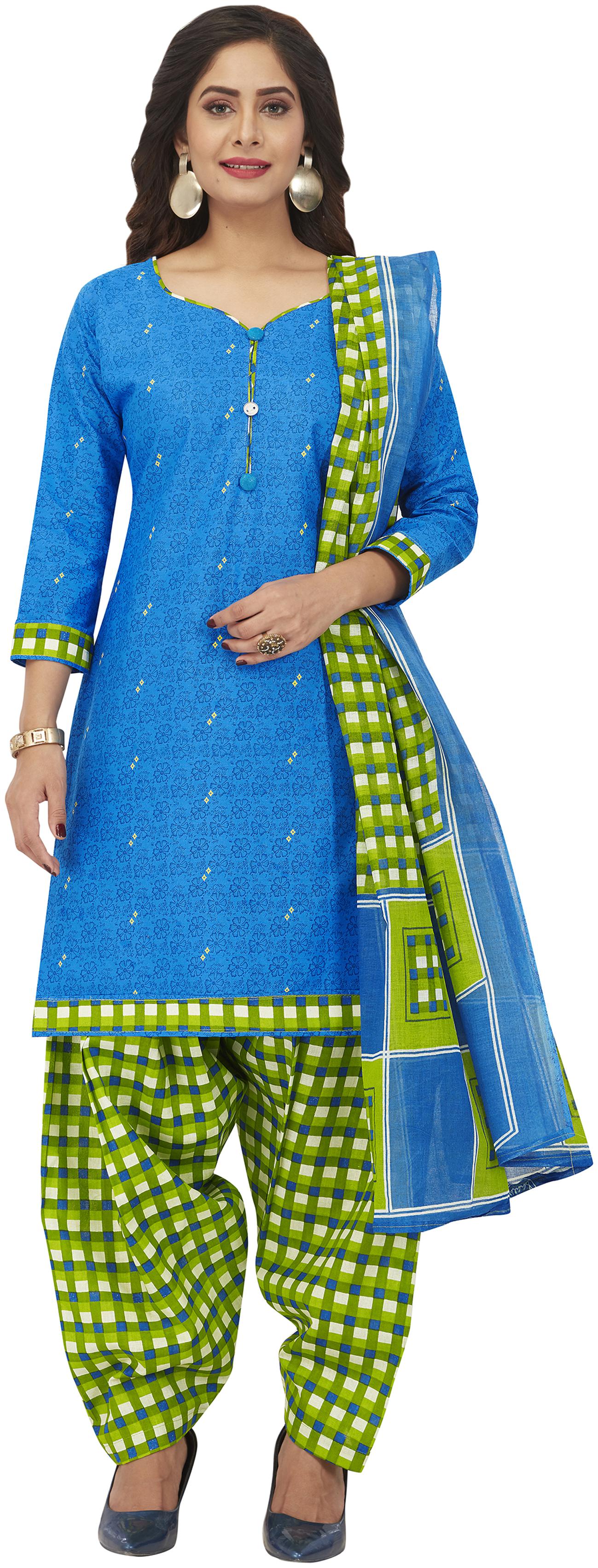 

Shree Jeen Mata Collection Blue Unstitched Kurta with bottom dupatta With dupatta Dress Material