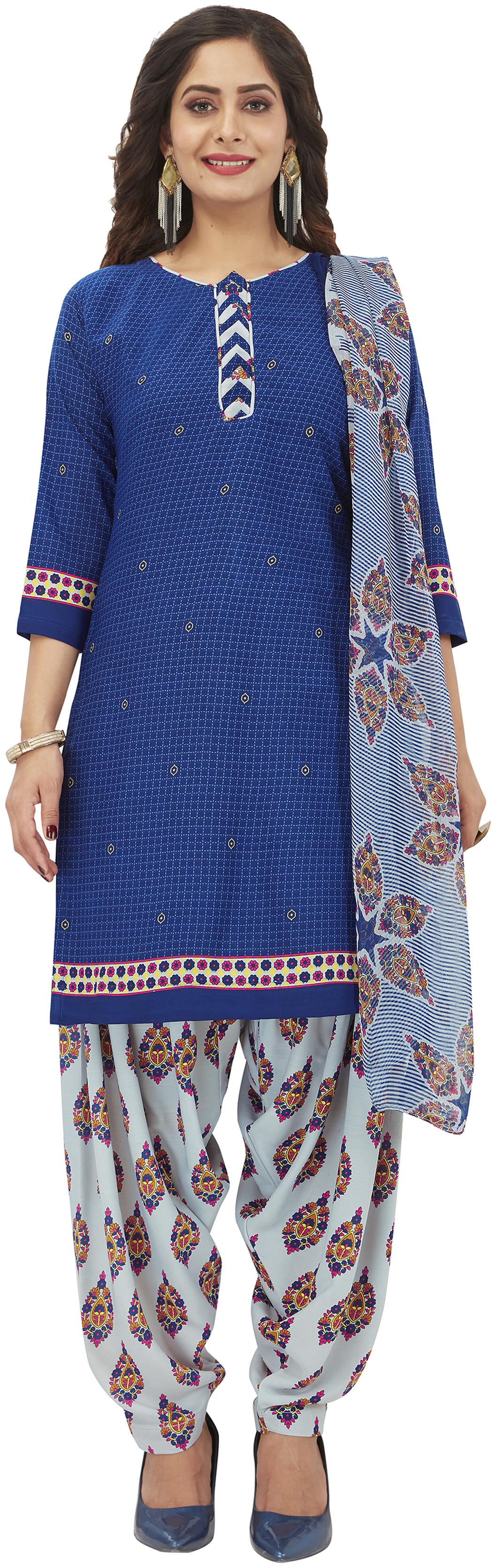 

Shree Jeen Mata Collection Blue Unstitched Kurta with bottom dupatta With dupatta Dress Material