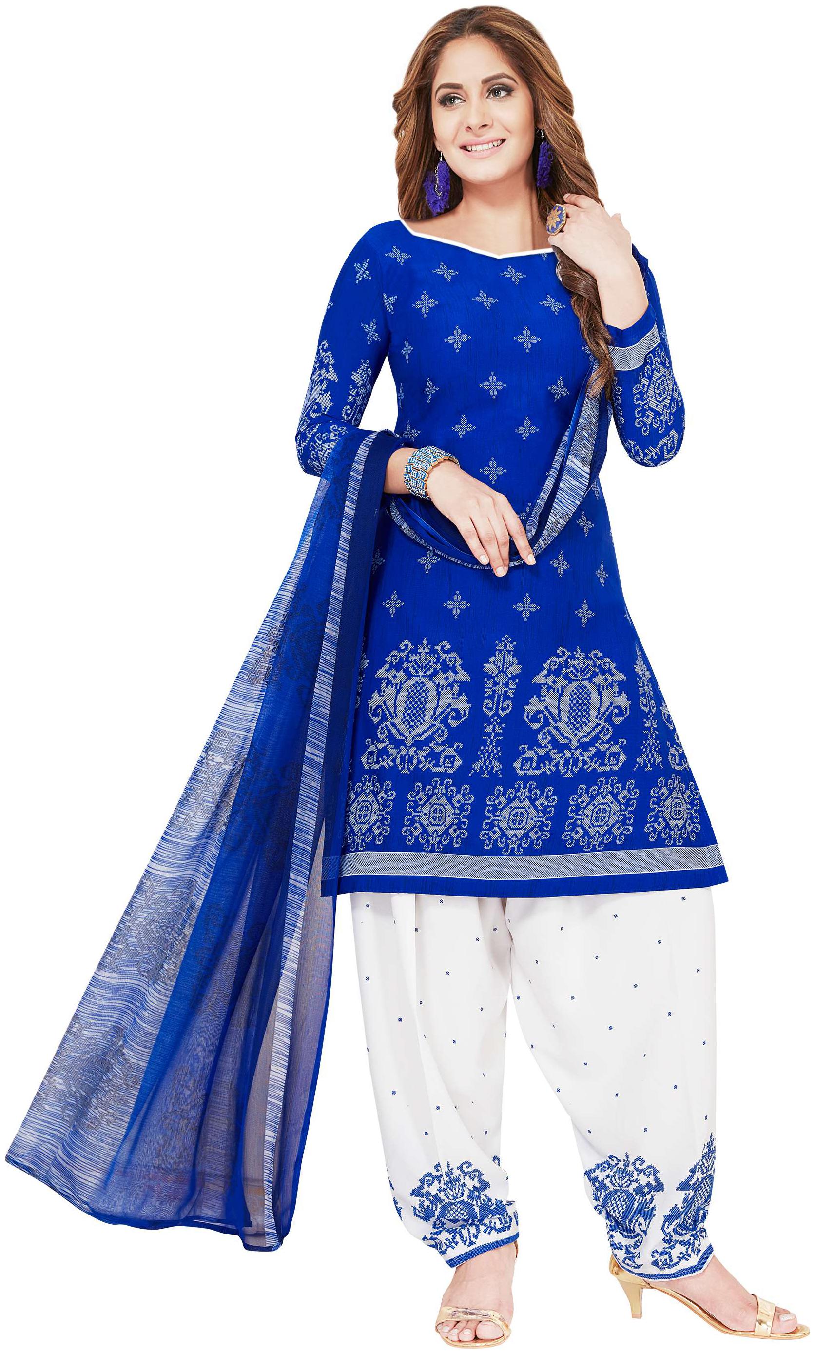

Shree Jeen Mata Collection Blue Crepe Dress Material