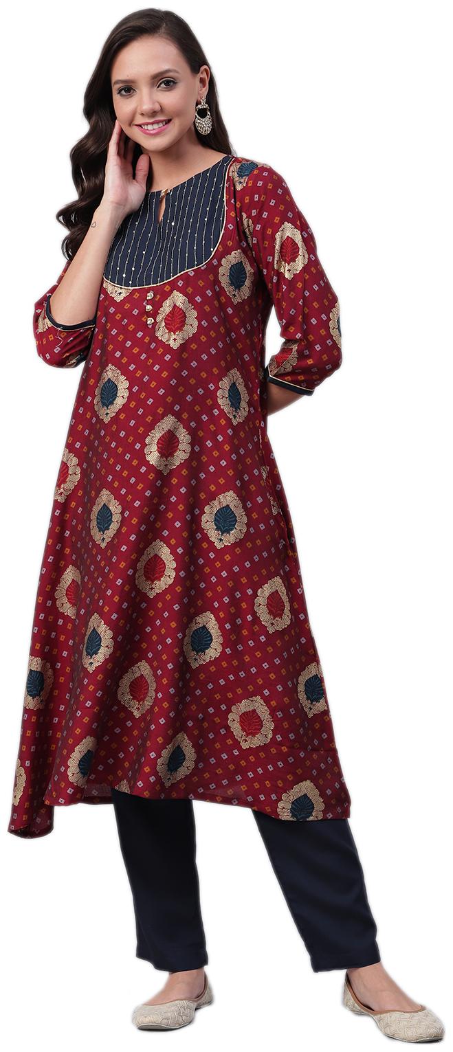 

Shree Liva Bandhani Maroon withBlue Color Kurta withTrouser