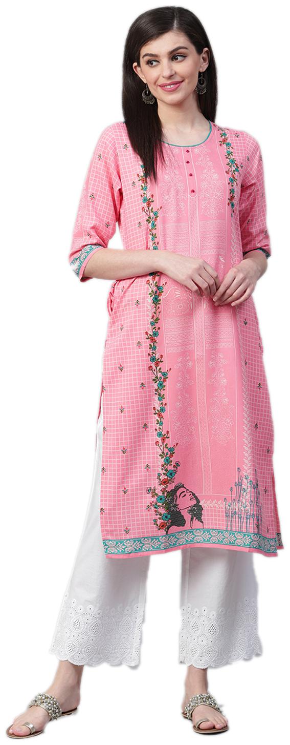 

Shree Women Pink Checkered Straight Kurta