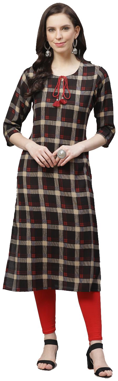 

Shree Women Black Checkered Straight Kurta