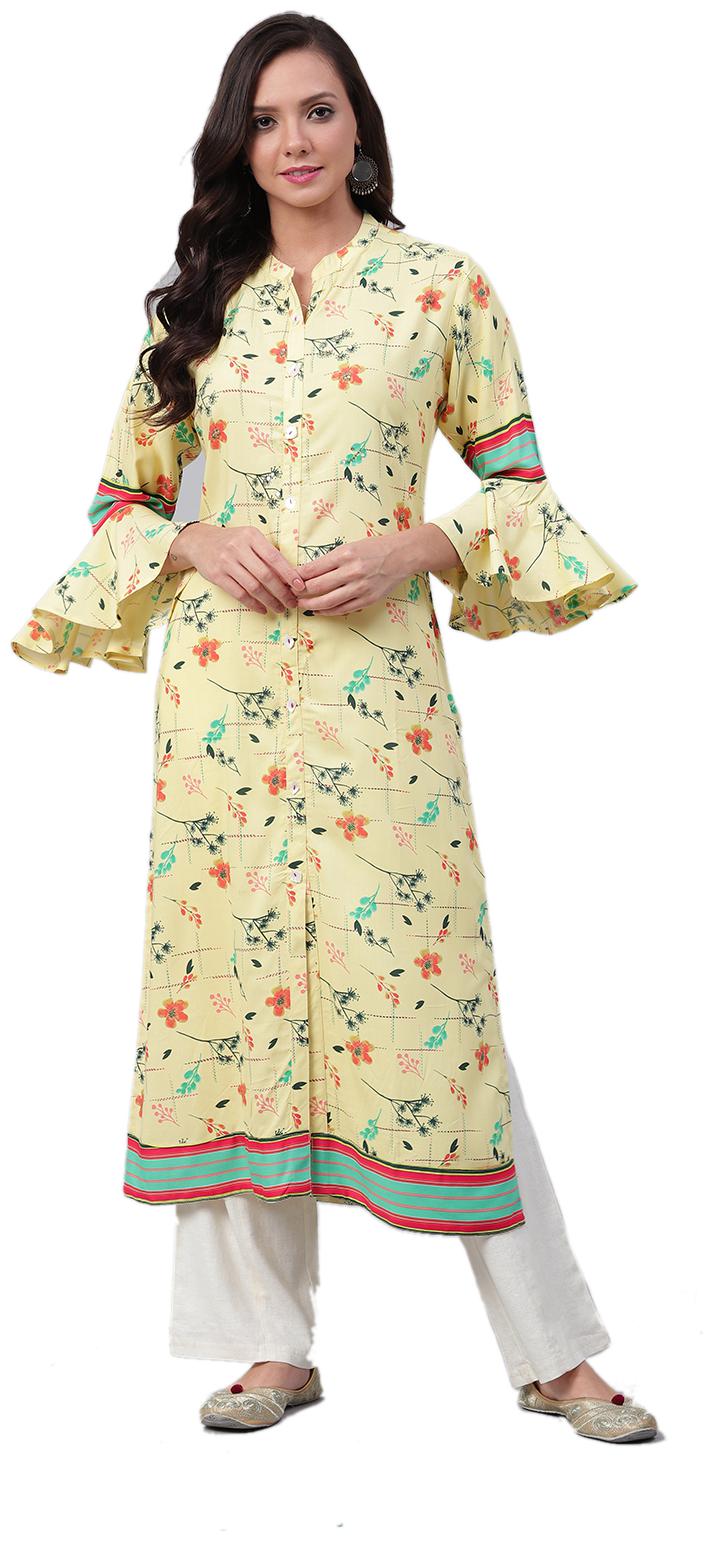 

Shree Women Yellow Floral Straight Kurta
