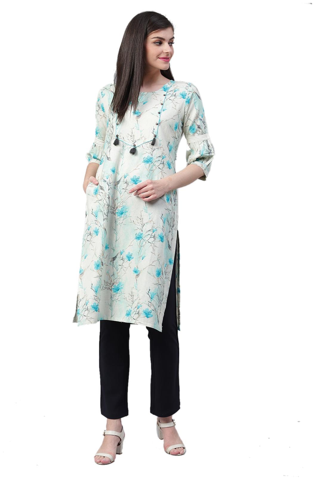 

Shree Women White Floral Straight Kurta