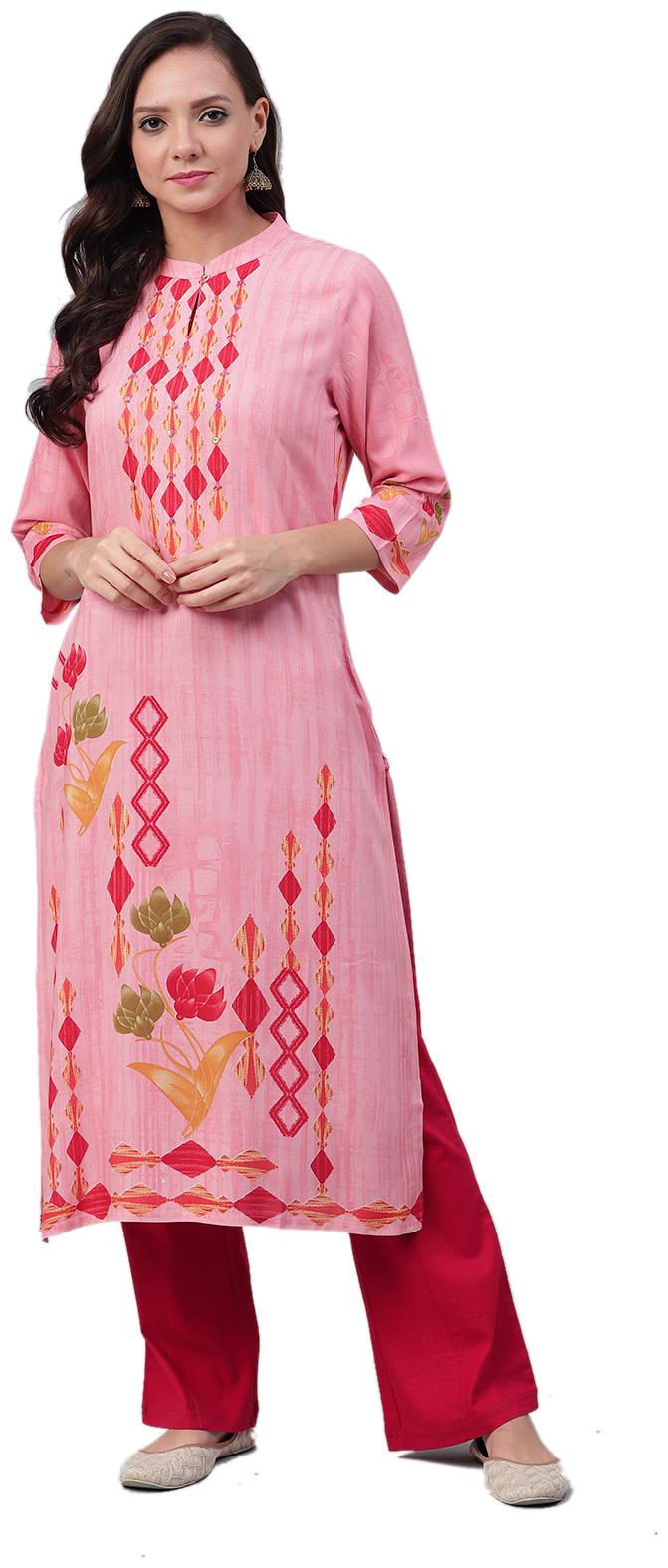 

Shree Women Pink Floral Straight Kurta