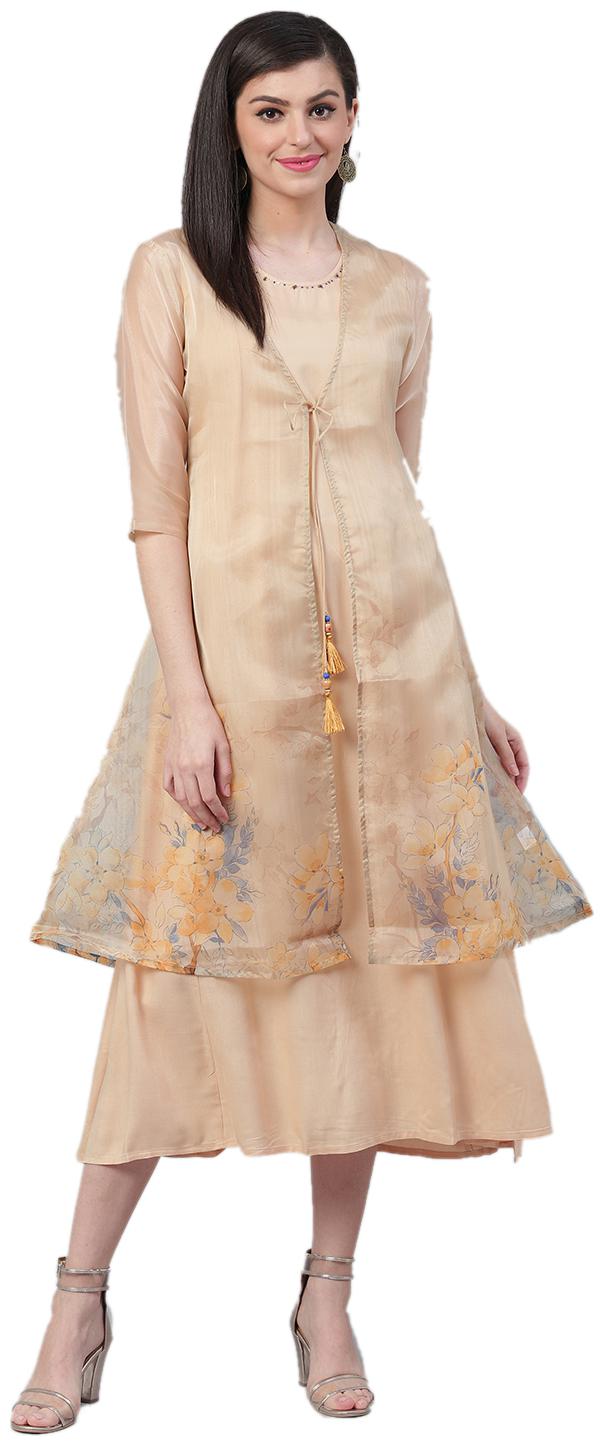 

Shree Liva Floral Beige Color Fusion Dresses with Jacket