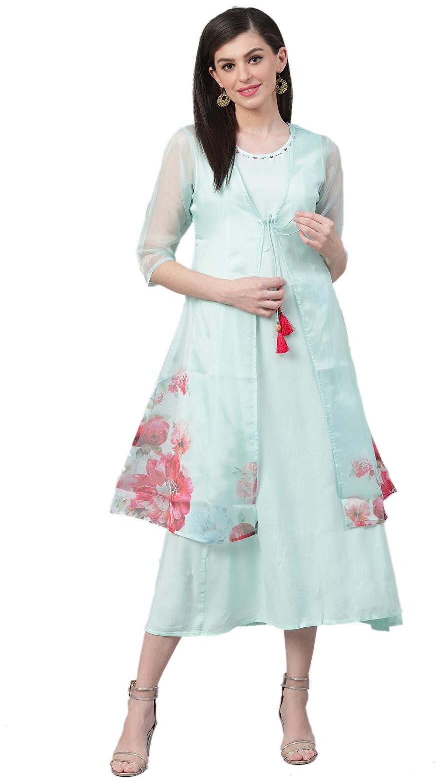 

Shree Liva Floral Green Color Fusion Dresses with Jacket