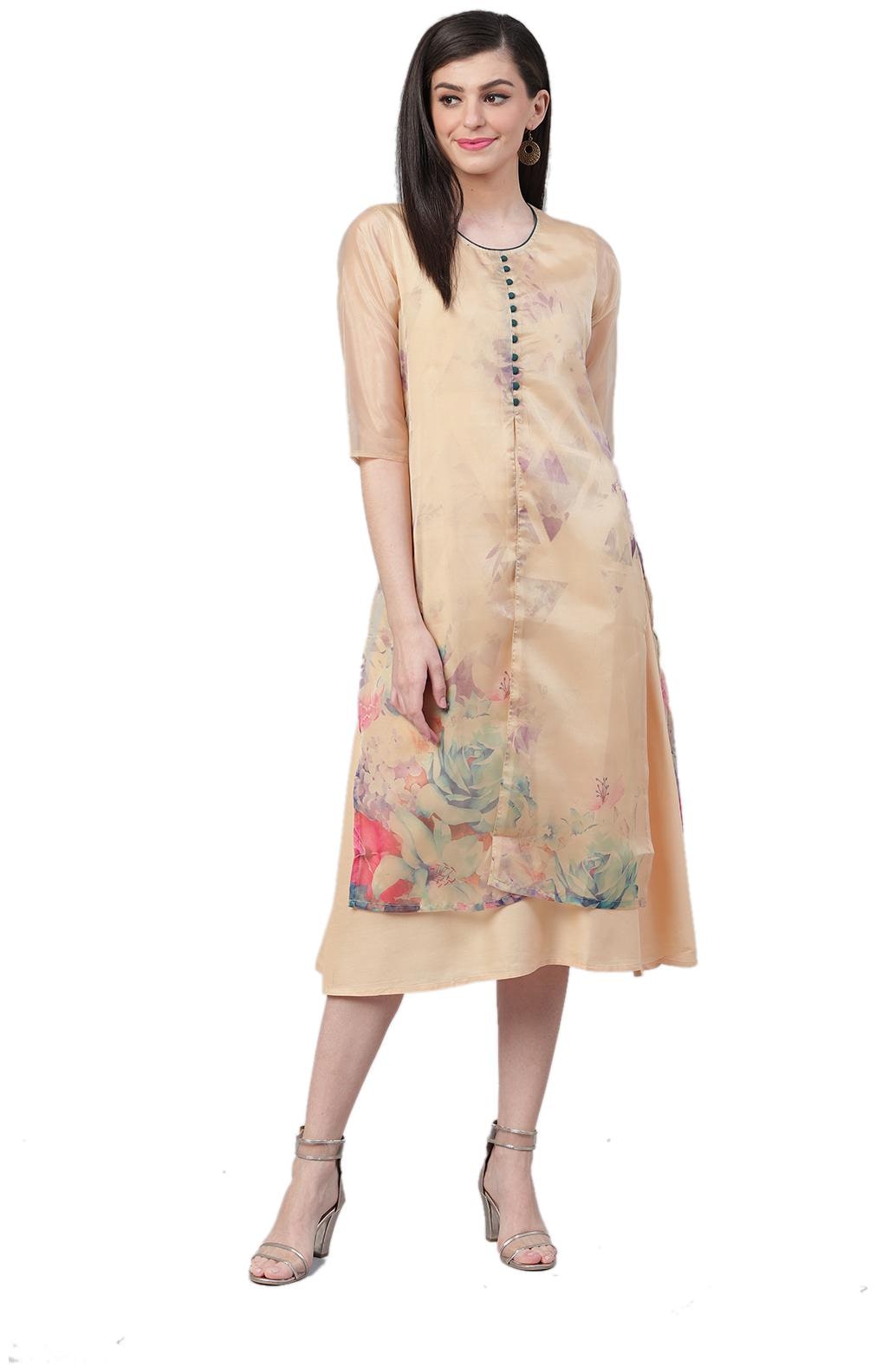 

Shree Liva Floral Beige Color Kurta