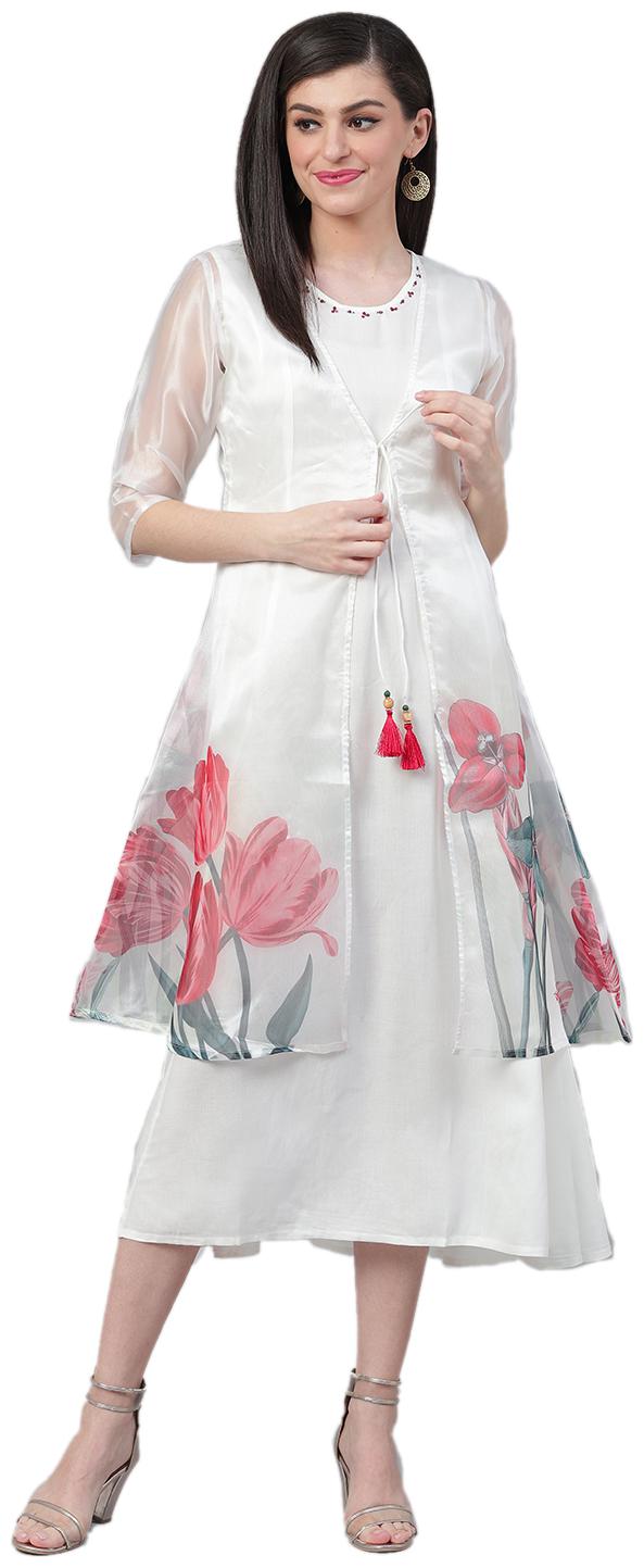 

Shree Liva Floral White Color Fusion Dresses with Jacket