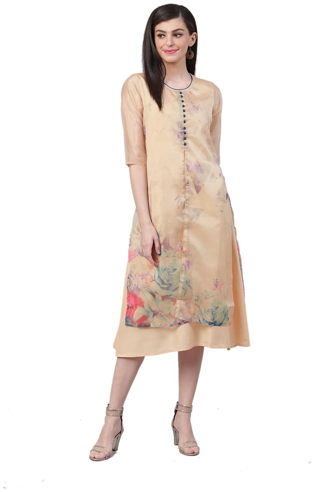 

Shree Liva Floral Beige Color Kurta
