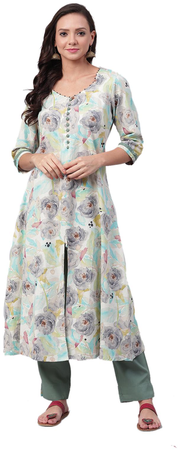 

Shree Liva Floral Green withGrey Color Kurta with Pant