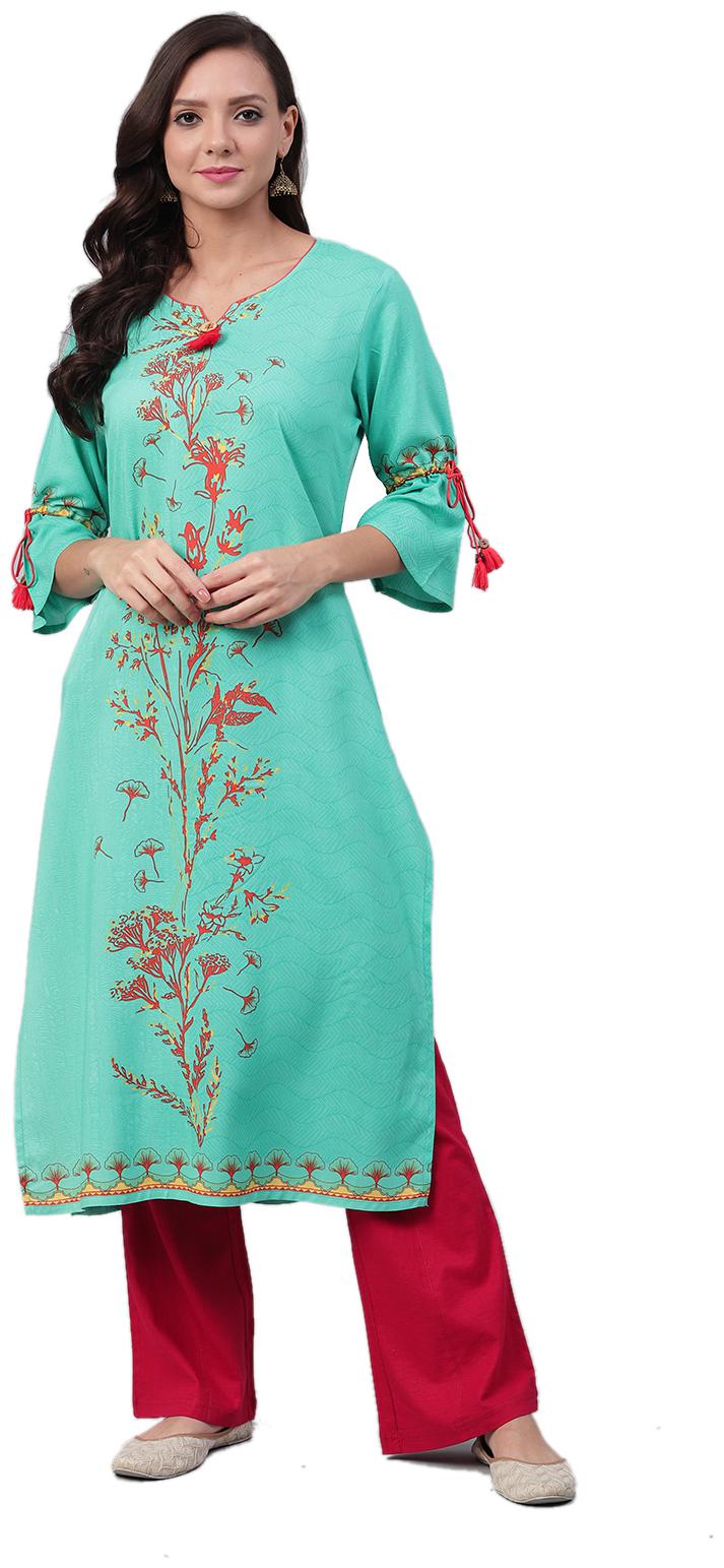 

Shree Women Green Floral Straight Kurta