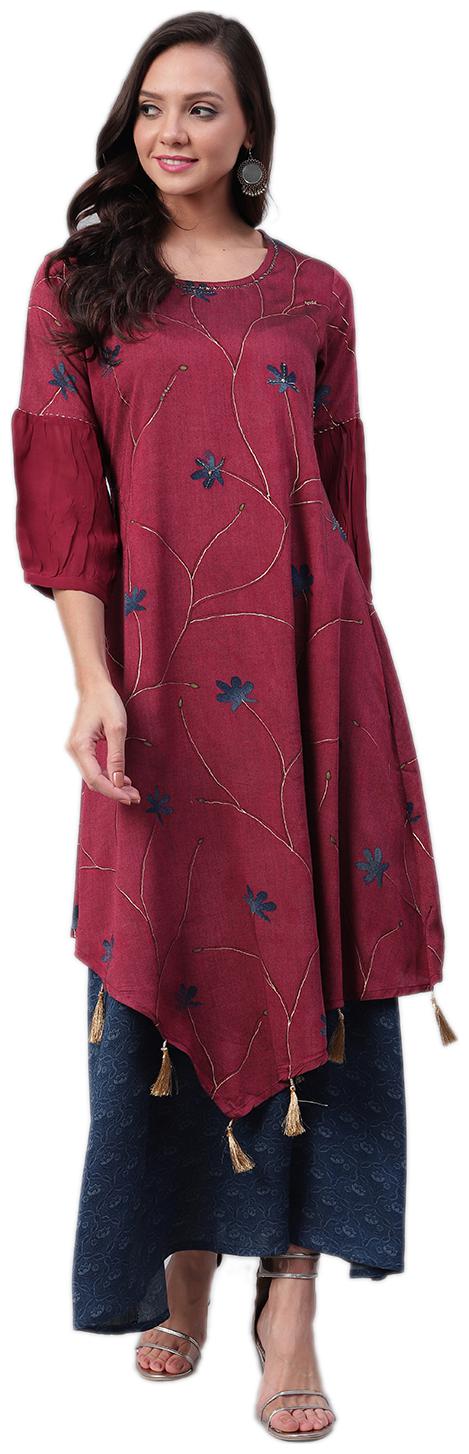 

Shree Liva Floral Navy Blue Purple Color Fusion Dresses
