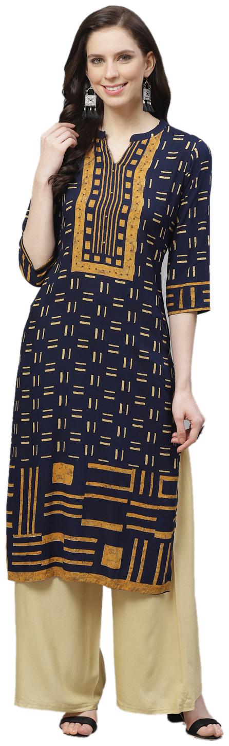 

Shree Women Navy Blue Geometric Straight Kurta